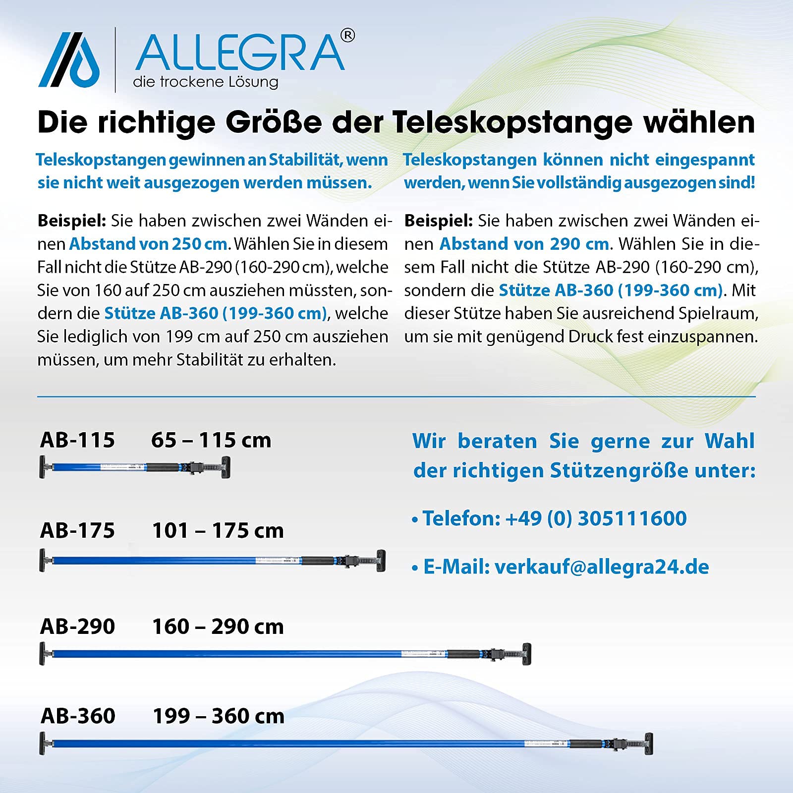 Montagestütze Teleskopstange AB-175 weiß