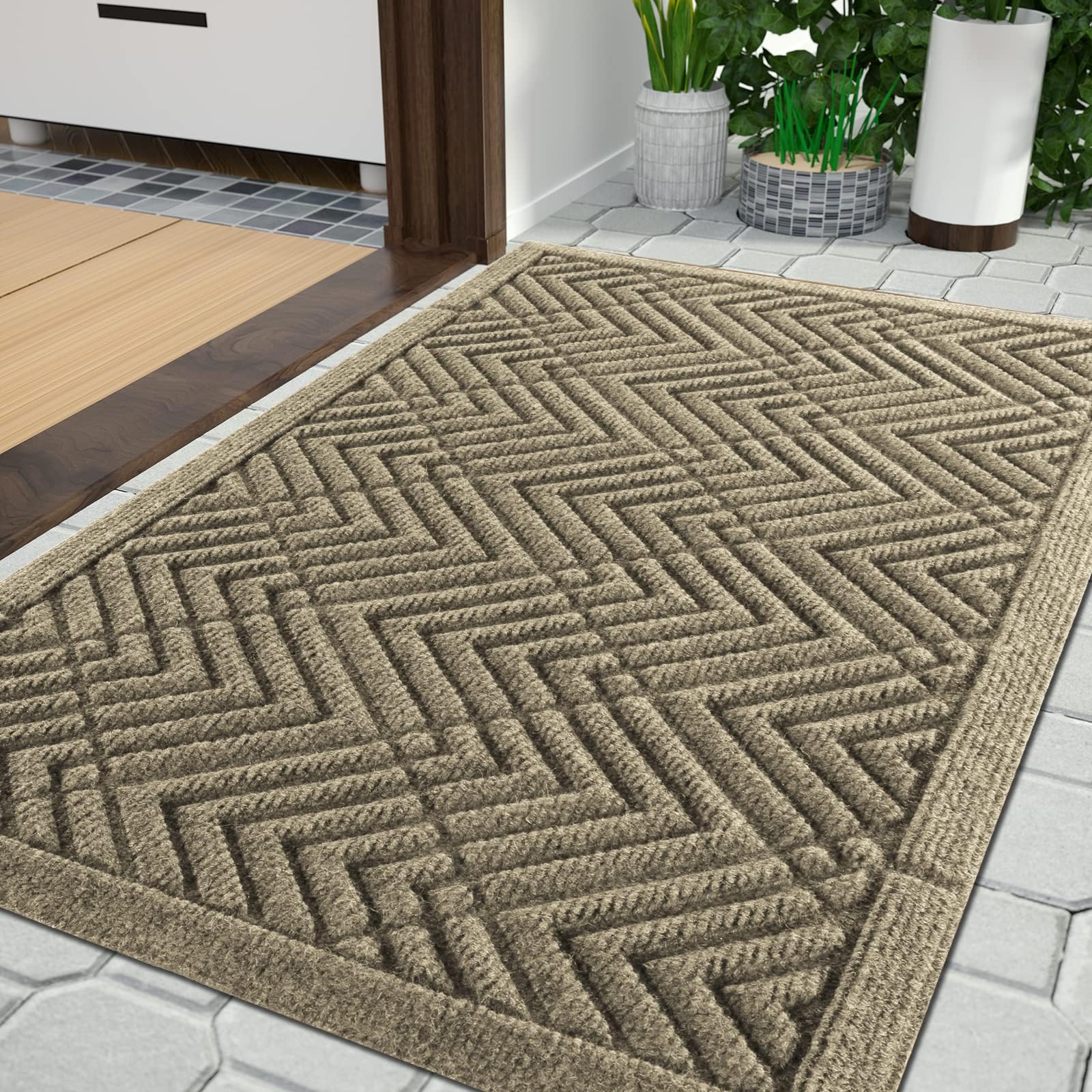 Yimobra Large Door Mat 36x24, All-Season Waterproof Outdoor Mats for Front Door Entrance with Drainage Holes, Heavy Duty Non-Slip Doormat for Garage