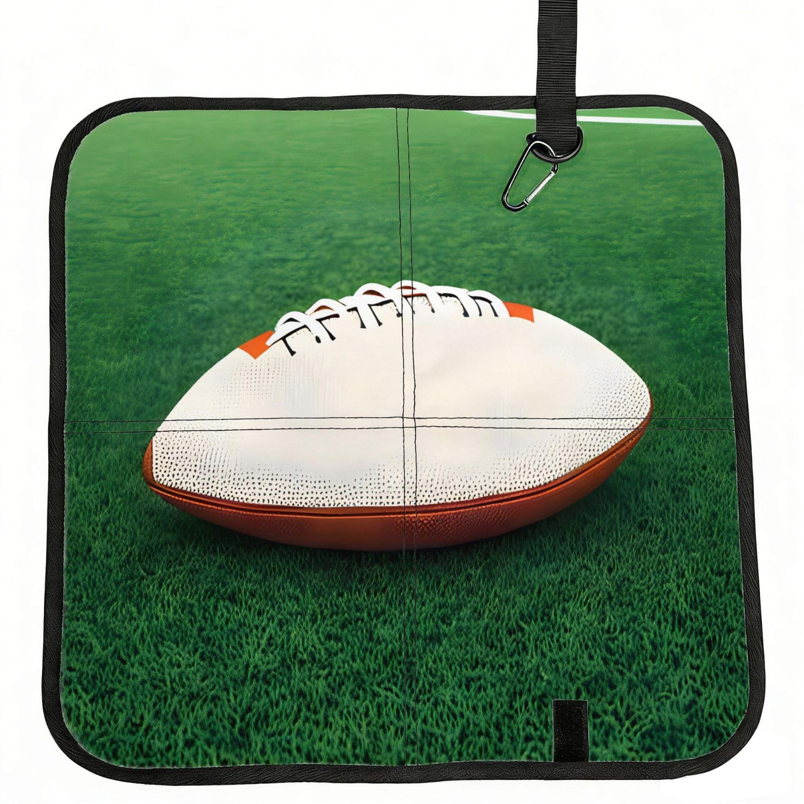 MROWYC White Rugby Ball Printed Foldable Seat Cushion - Portable with Carabiner, for Stadium, Camping, Hiking