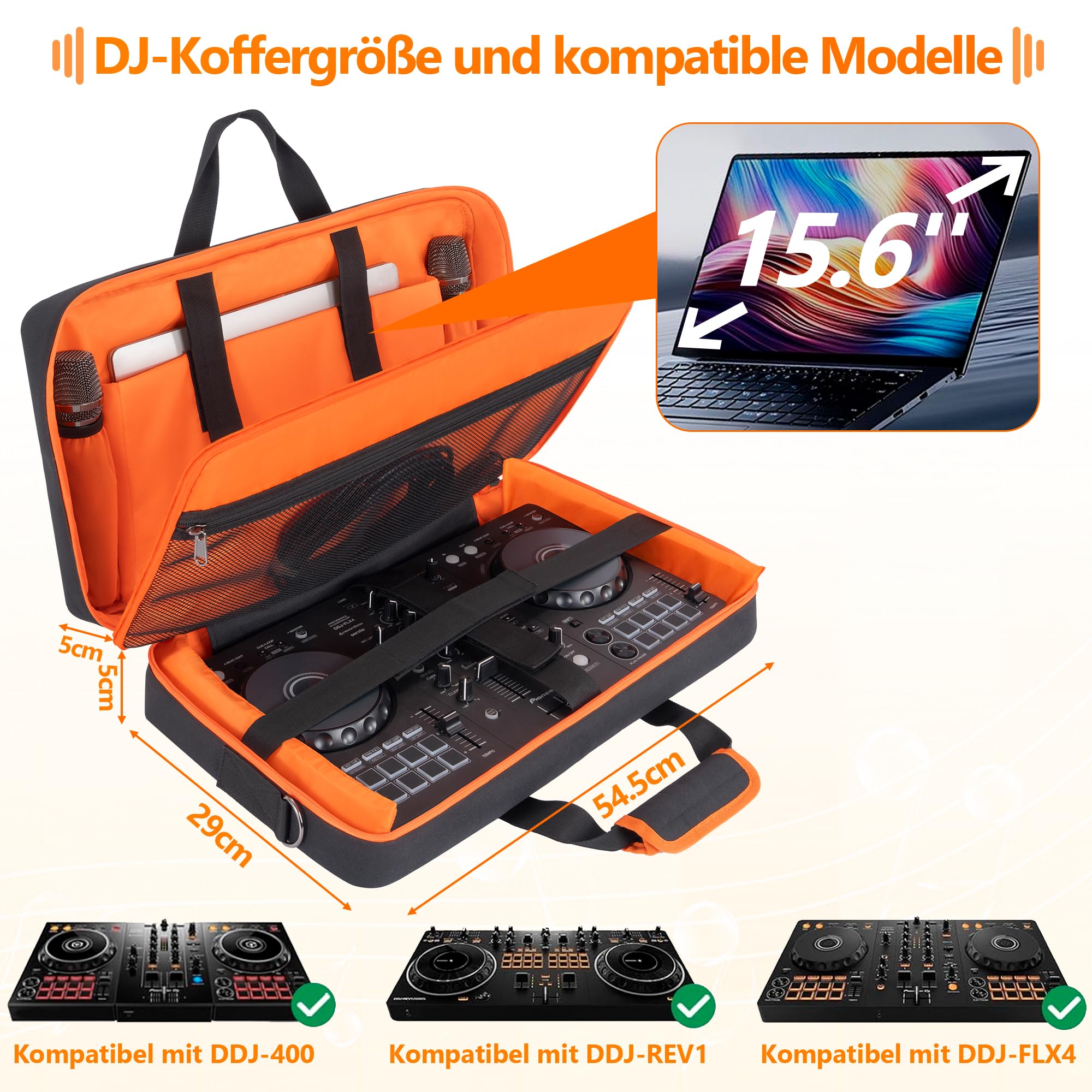 AKOZLIN Custodia per controller DJ DDJ FLX4/DDJ REV1/DDJ 400/SB2/SB3, con imbottitura in cotone perlato, tracolla regolabile, scomparto per laptop da 15,6" e tasche per accessori