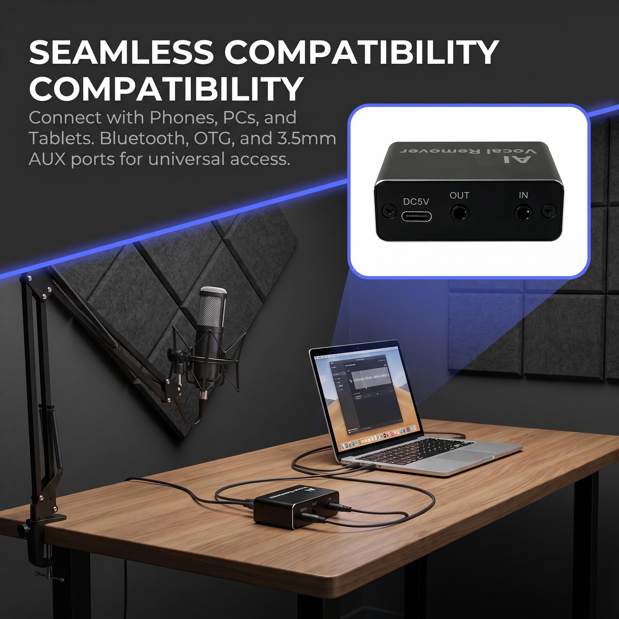 Scheda Audio Ai Per La Rimozione Della Voce, Processore Dsp Per La Cancellazione Della Voce, Con Bluetooth Otg/aux E Batteria Integrata, Compatibile Con Qualsiasi Altoparlante Da 3,5 Mm