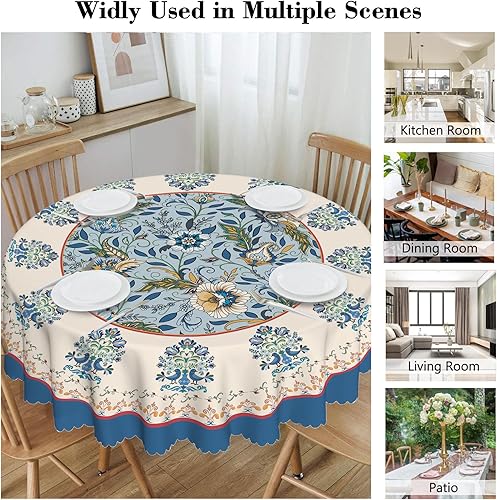 Miniatura 27 de Mantel redondo bohemio de 60 pulgadas, mantel circular bohemio, resistente a las manchas, repelente al agua y sin arrugas, coloridos manteles Mantel