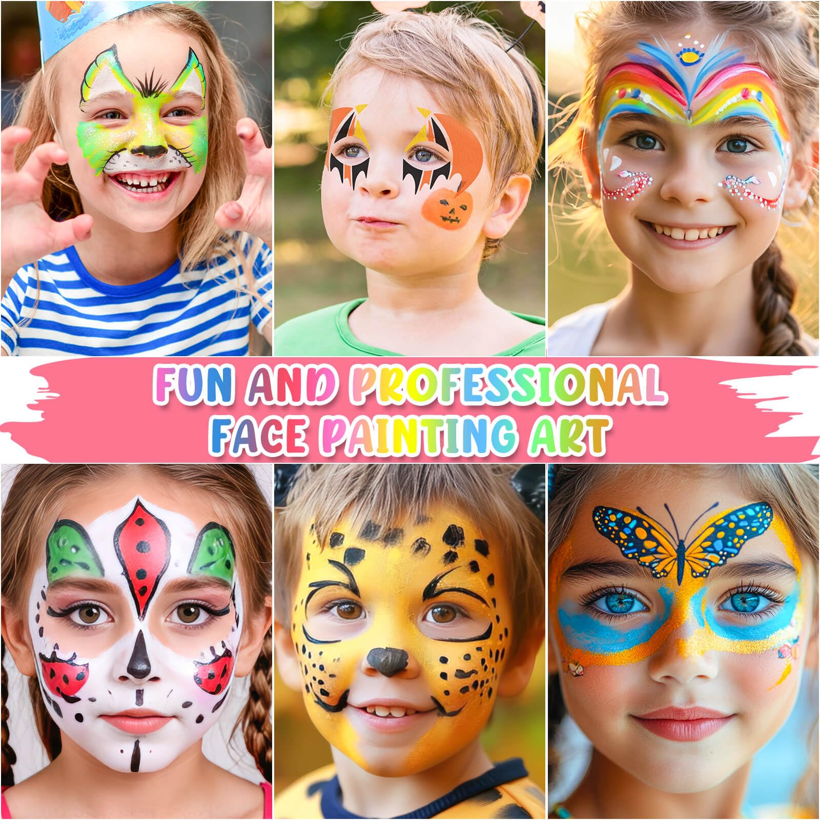 Kit profesional de pintura facial, paleta de aceite de 26 colores con 6 plantillas, 41 calcomanías de plantilla, 10 pinceles, 9 purpurina corporal, 2 hojas de gemas adhesivas, pintura facial arcoíris 2