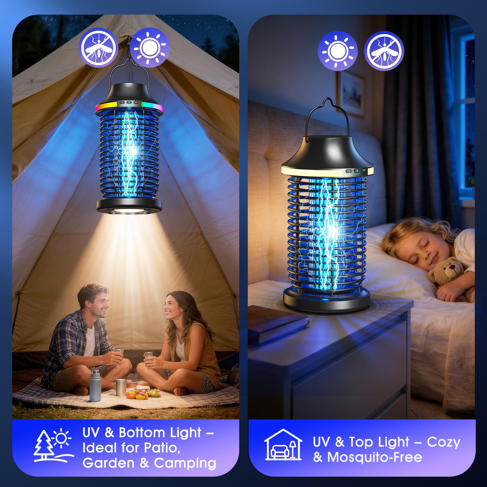 Eliminador de insectos para exteriores, inalámbrico, 2026, 4200 V, eléctrico, 5 en 1, recargable, para exteriores, impermeable, con batería de 5000 mAh, matamoscas portátil para patio, camping