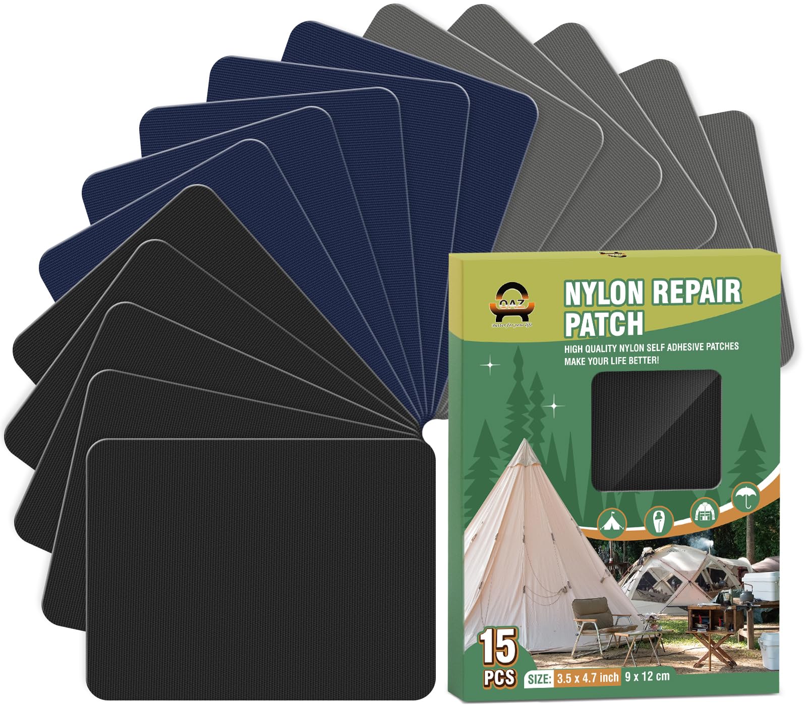 15 Pieces 9 x 12 cm Nylon Repair Patches Nylon Fabric Patch Self-Adhesive Tent Repair Tape Waterproof Lightweight Repair Patches Repair Patch Kit for Clothing Down Jacket Bag (Color Set A) — image 1