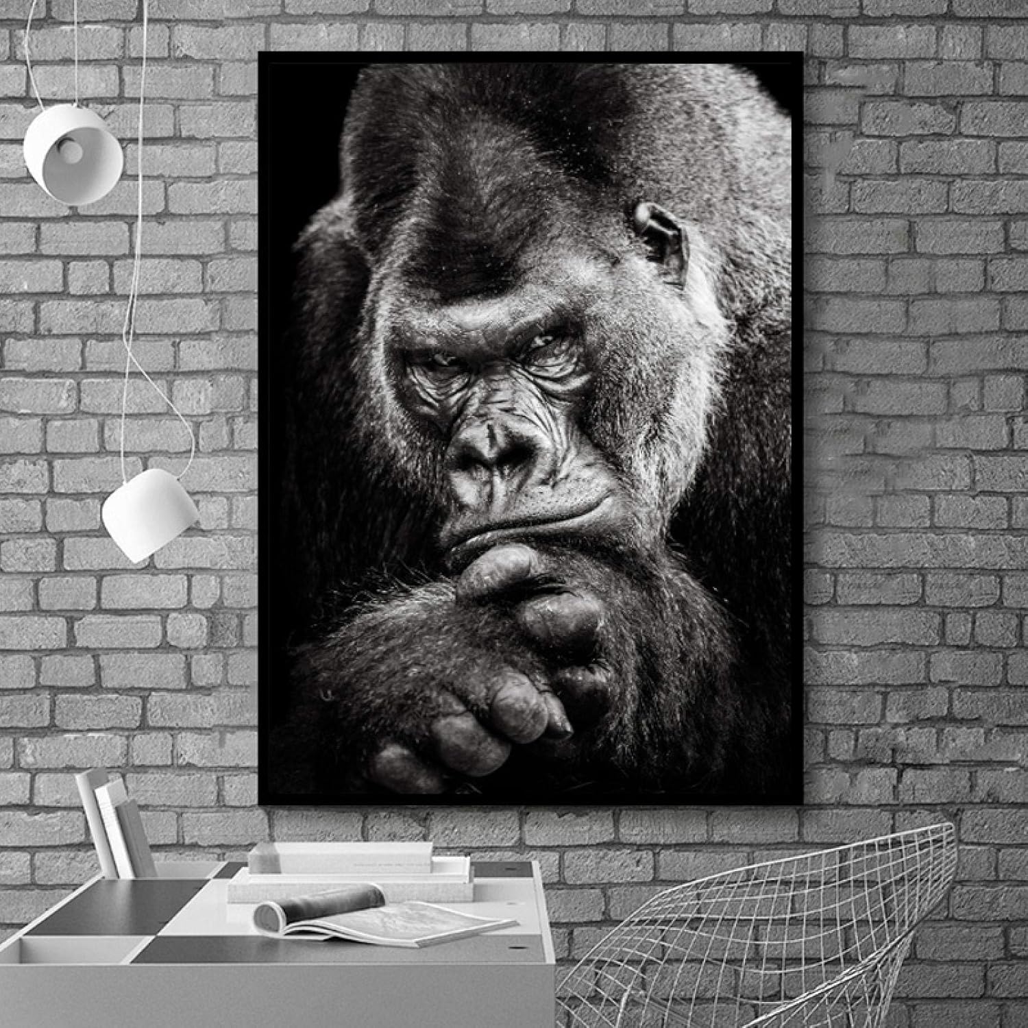 YBSOU Canvas Painting Poster Black Gorilla Nordic Animal Posters and Prints Wall Art Pictures for Living Room Home Decor-60x90cm No Frame: Posters & Prints