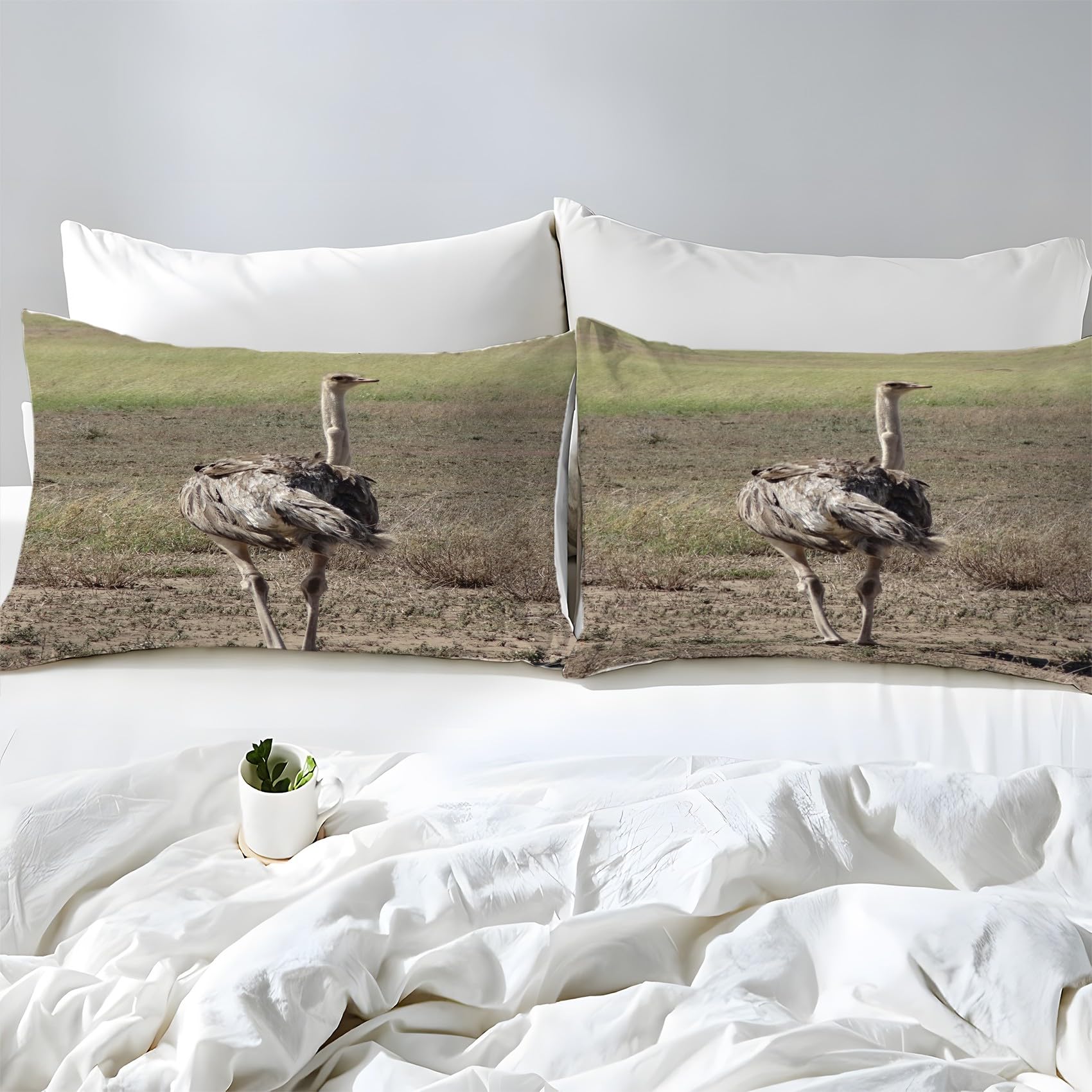 MLUNKQAIL BettwäSche 135x200 Strauß Bettbezug Set 3 Teilig Vogel Flauschig BettbezüGe und 2 Kissenbezug 80x80, Allergiker BettwäSche-Sets Weiche