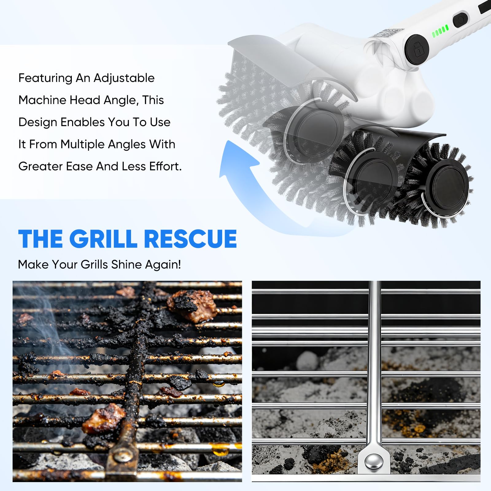 Cepillo eléctrico 4 en 1, cepillo eléctrico de limpieza para barbacoa, cepillo eléctrico con 2 velocidades, mango telescópico y cabezal ajustable, cepillo eléctrico para parrilla, juntas, cocina