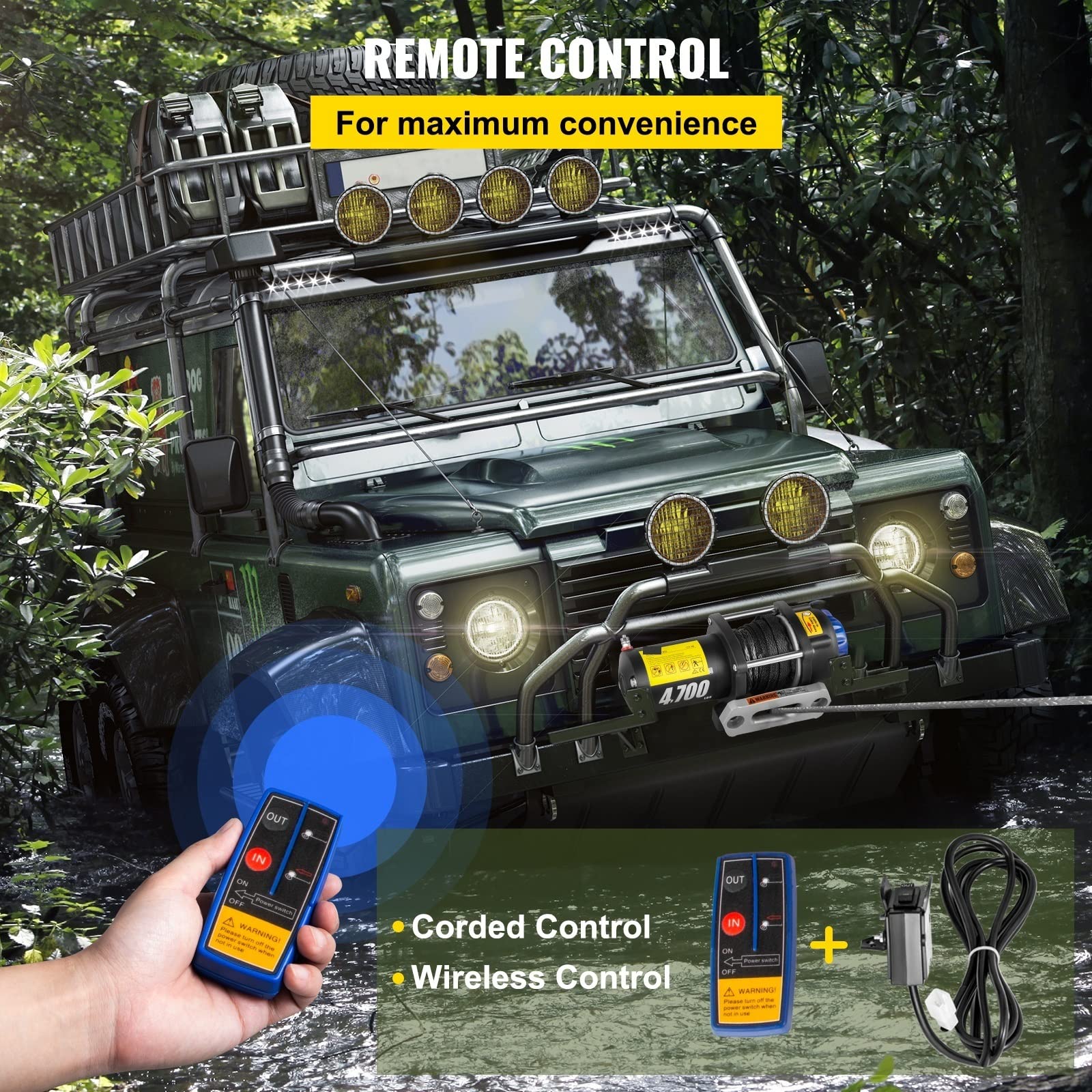 Verricello for camion Verricello elettrico 12V 4500 LBS Corda sintetica Off Road Impermeabile ATV UTV Verricelli con telecomando wireless