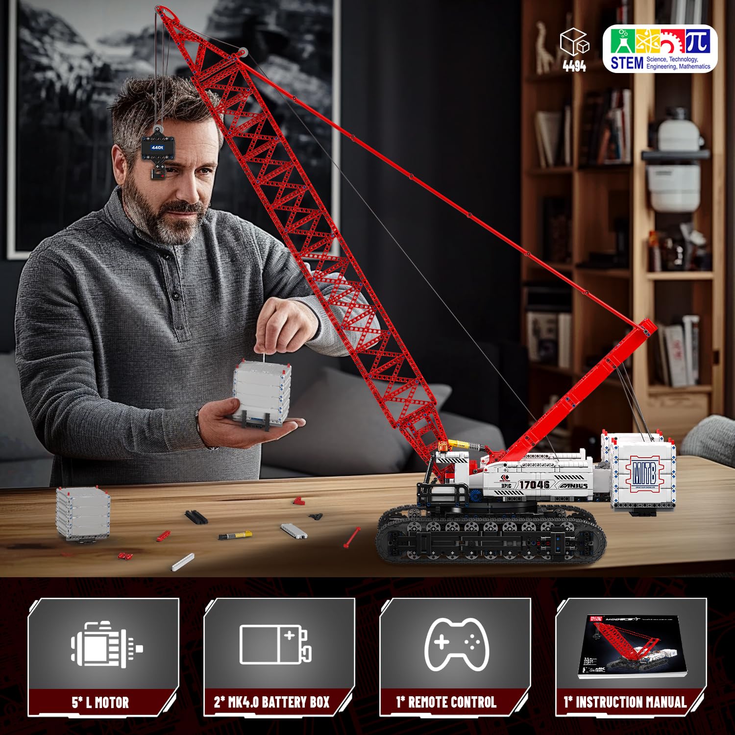 Mould King 17046 Tecnología Grúa Bloques de Abrazadera, 4494 Piezas Control Remoto Grúa Juguetes con 5 Motores, Ingeniería de Grúa de oruga teledirigida Kit con control de aplicación para niños