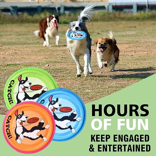 Miniatura 4 de Disco volador para perros, paquete de 3 juguetes para perros, disco volador ligero para perros pequeños y grandes, flota en el agua y seguro en los