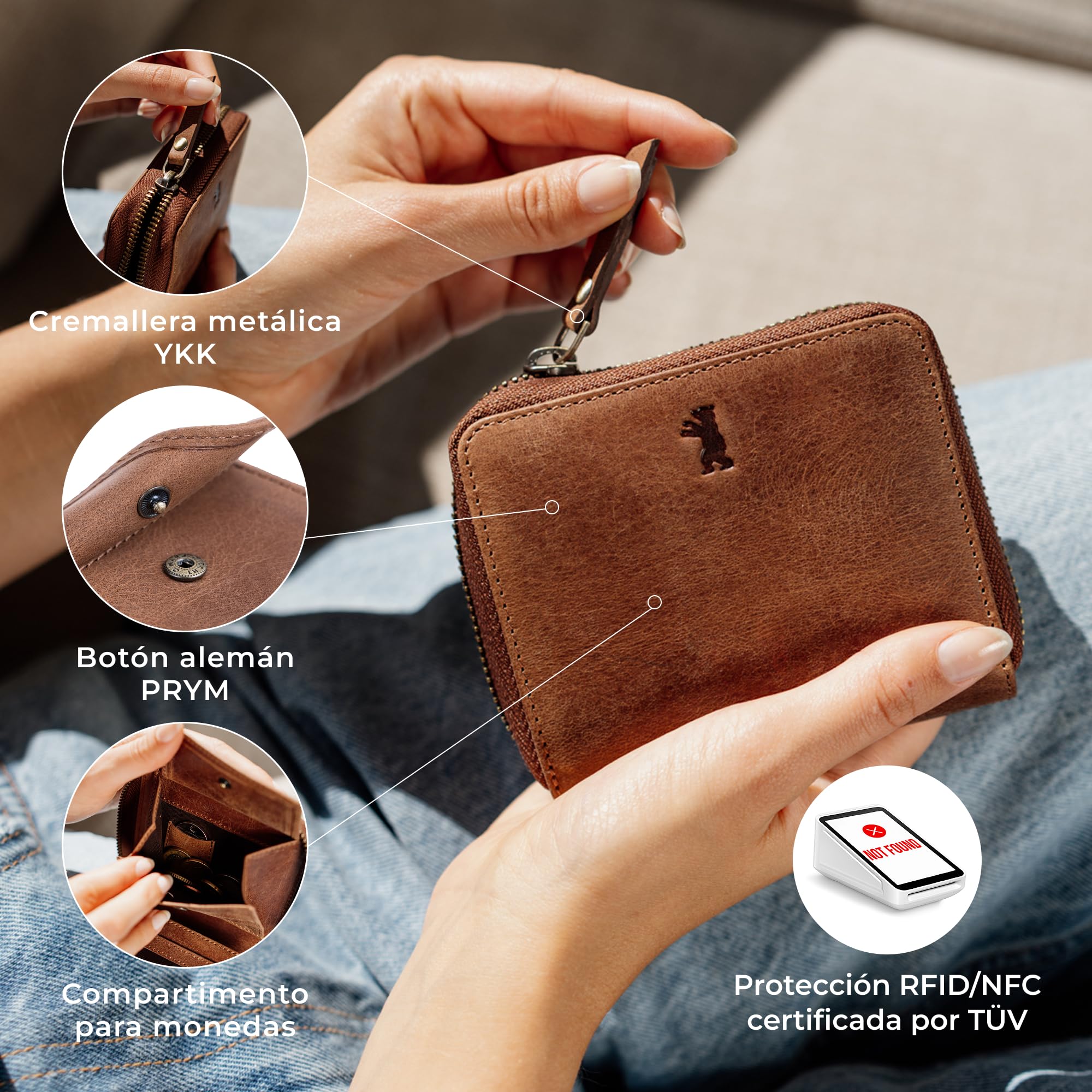 Berliner Bags Palermo Vintage Cartera Mujer Piel Auténtica con Tarjetero