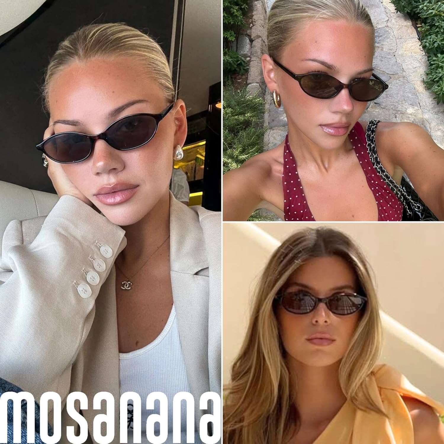 mosanana Retro Oval Sunglasses for Women Trendy Cat Eye Y2K 90s Sunnies MS52587 - Image 3