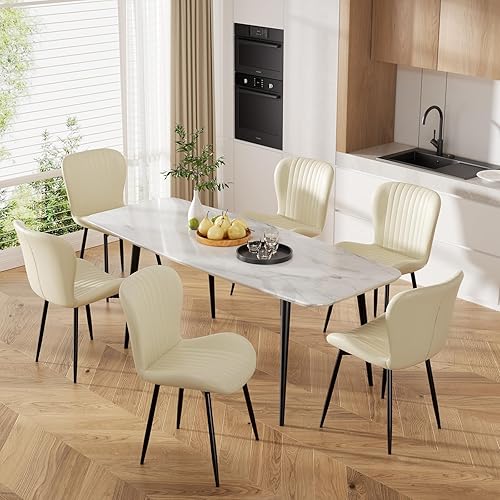 Miniatura 6 de Juego de 2 sillas de comedor tapizadas modernas, de piel sintética, sillas auxiliares de cocina, sillas de comedor con respaldo cómodo, color beige