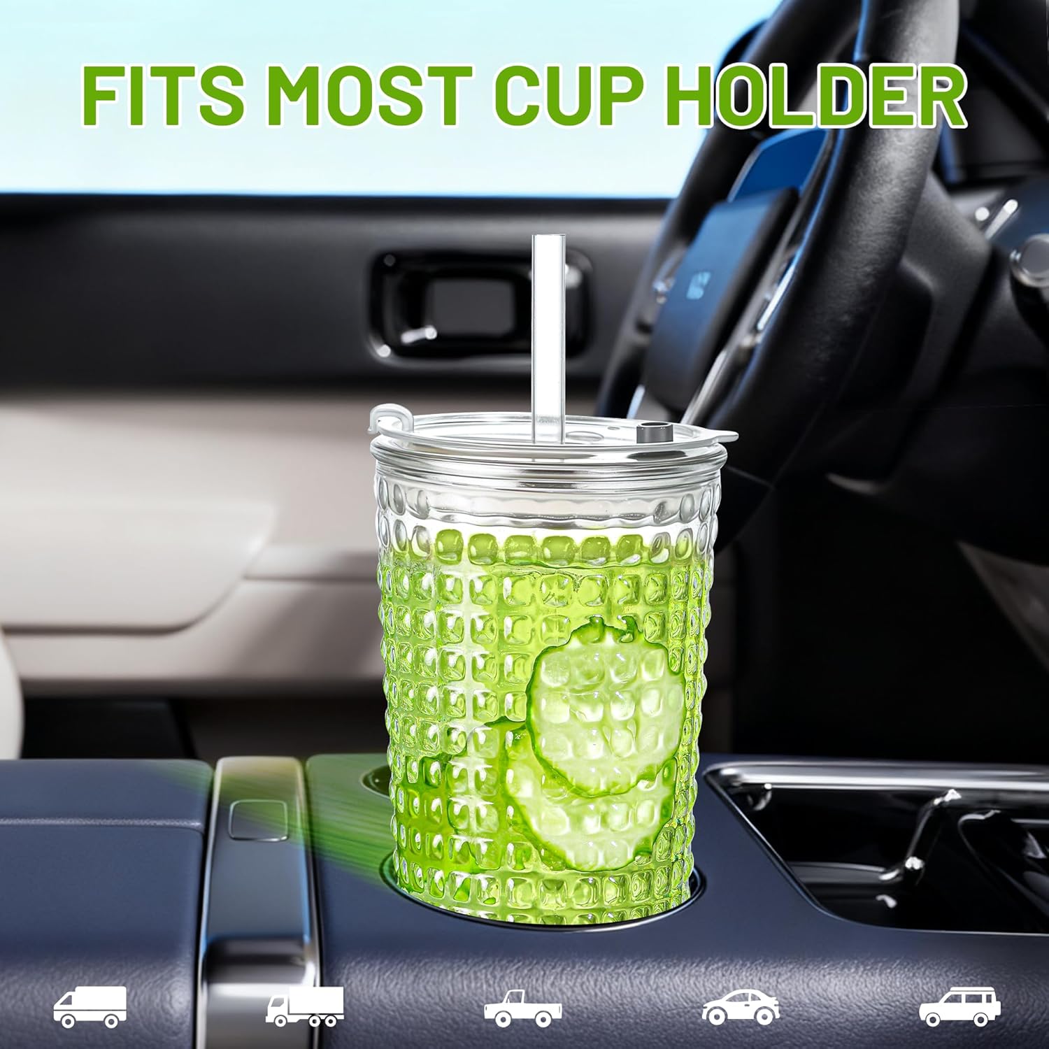 20oz Glass Cups with Lids and Straws,2 Pack Reusable Glass Tumbler for Cold & Hot Drinks Wide Mouth Travel Mug for Smoothies Cocktails Beer Tea Juice and Iced matcha Coffee Cups with Lids - Image 3
