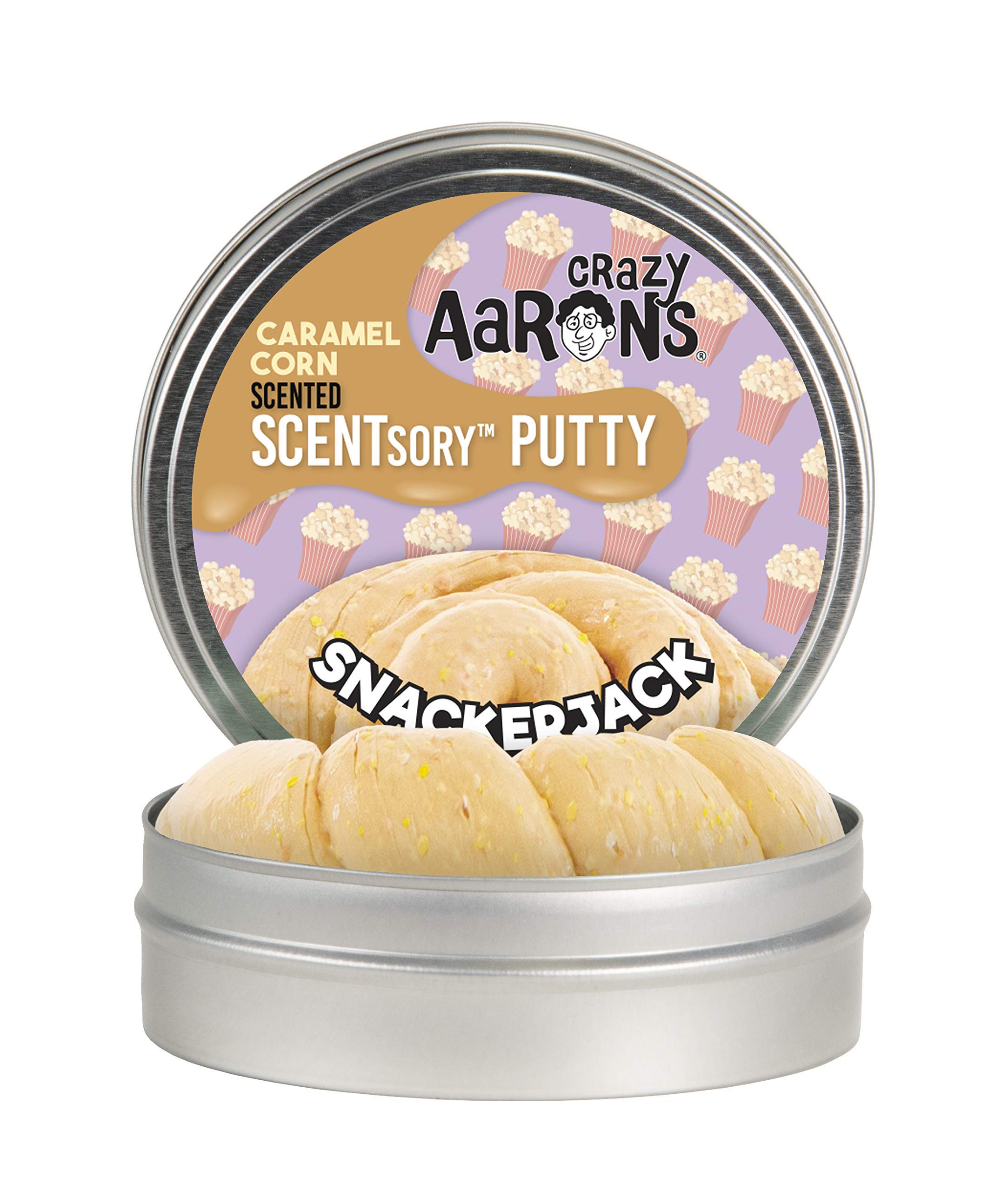 Crazy Aaron's Thinking Putty SCENTsory Scented , Snackerjack, 2.75" Tin - Carmel Corn Scented Yellow Toy - Stretch, Play and Create - Soft, Fluffy Texture Never Dries Out