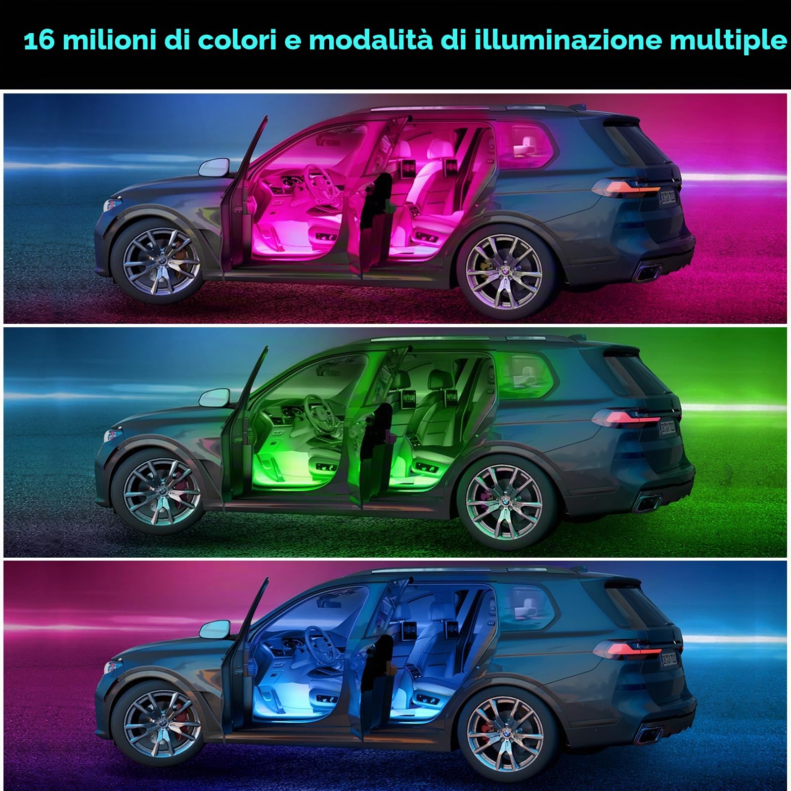 Winzwon Led Auto Interni con APP, accessori auto, Regalo Festa della Mamma, Uomo, Donna, Compleanno, Strisce Led Auto con Porta USB Controllo APP,1 Pezzi