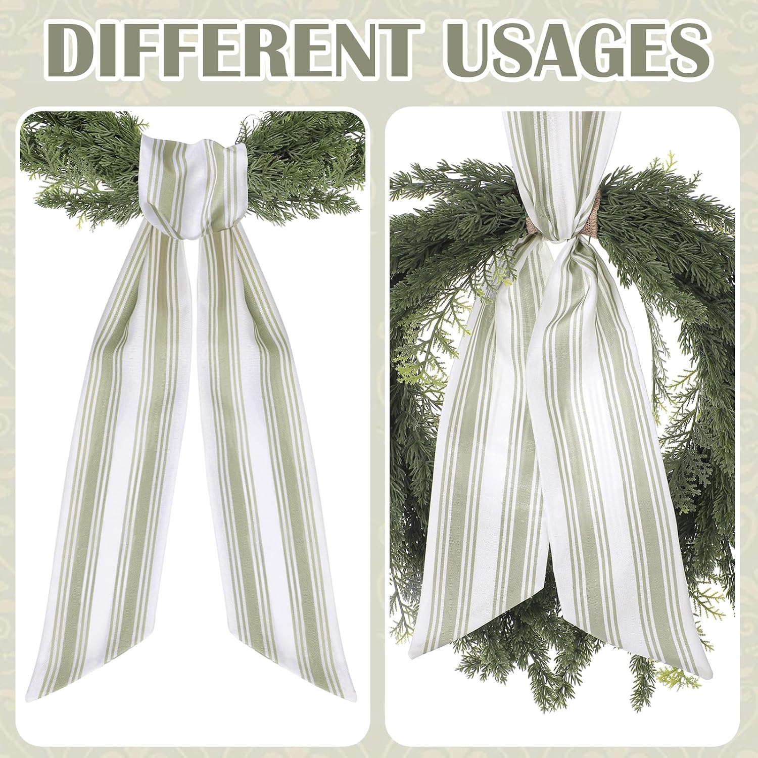 Wreath Sash for Front Door - 2 Pcs Boho Stripe Sashes for Wreaths Garland Doorway Yard, 60 Inch Blank Wreath Scarf for Embroidery Monogram Rustic Farmhouse Home Decor