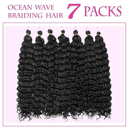 Miniatura 4 de BILEAF Cabello de ganchillo ondulado profundo de 30 pulgadas, cabello trenzado para trenzas bohemias, 7 paquetes de cabello ondulado de ganchillo