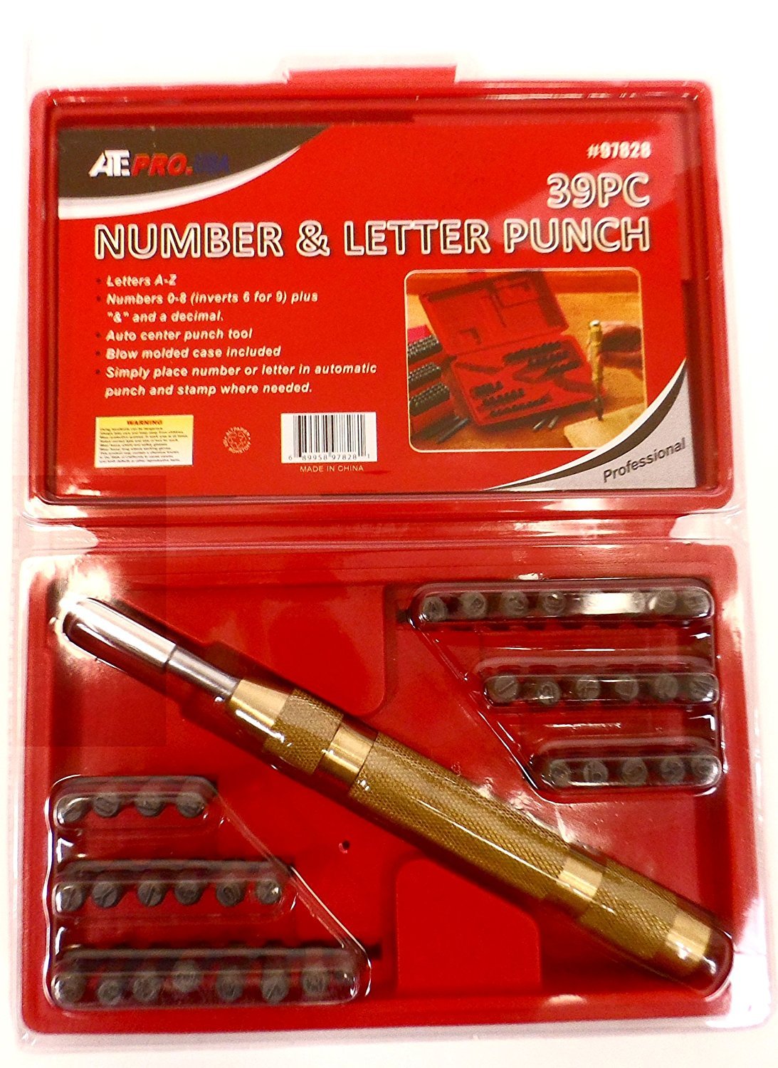 39PC Letter Number Punch Kit Professional Grade Brass Automatic Punch Set with Case