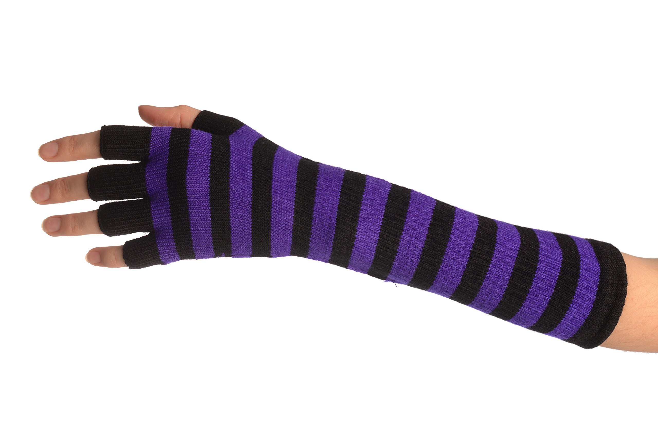Purple & Black Stripes Fingerless Gloves - Gloves