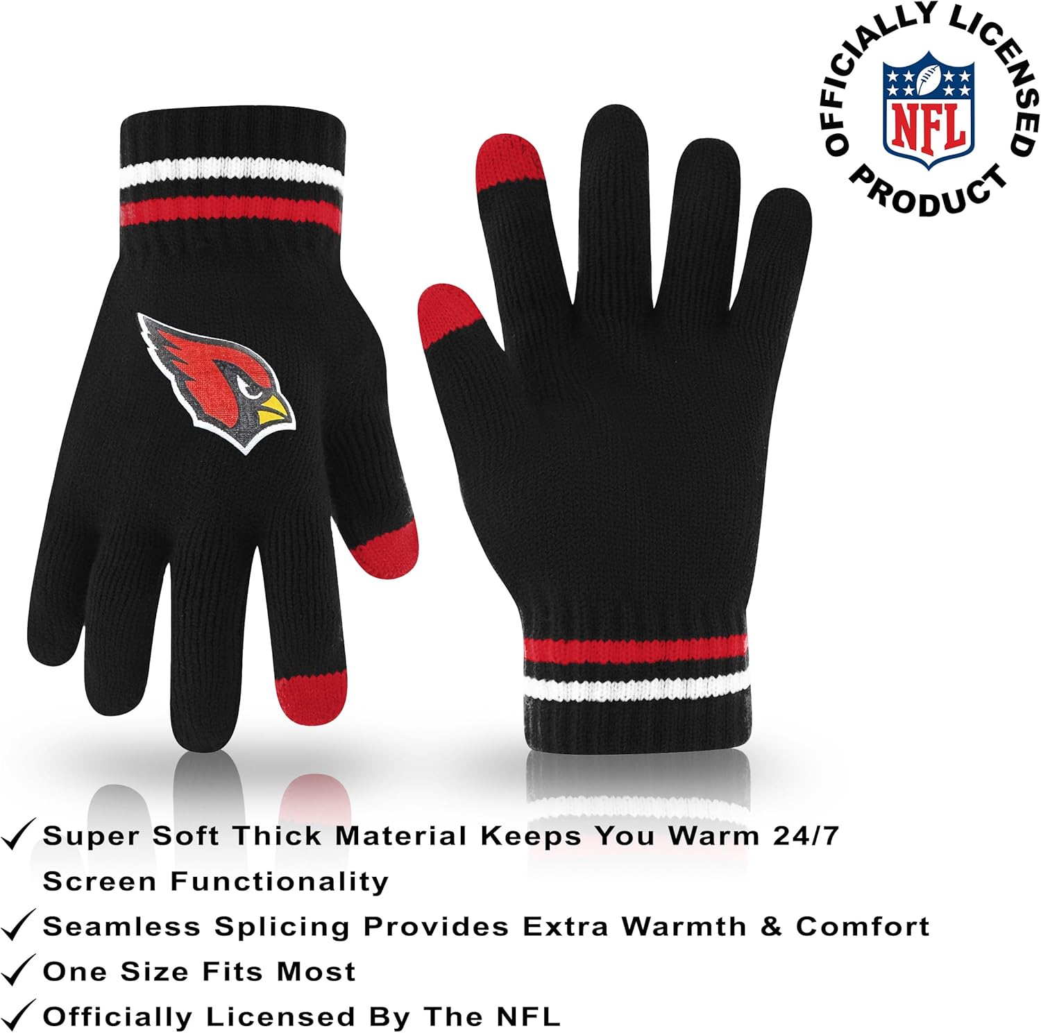 Ultra Game Adults NFL Official Super Soft Winter Beanie Knit Hat With Warm Touch Screen Gloves - Image 3