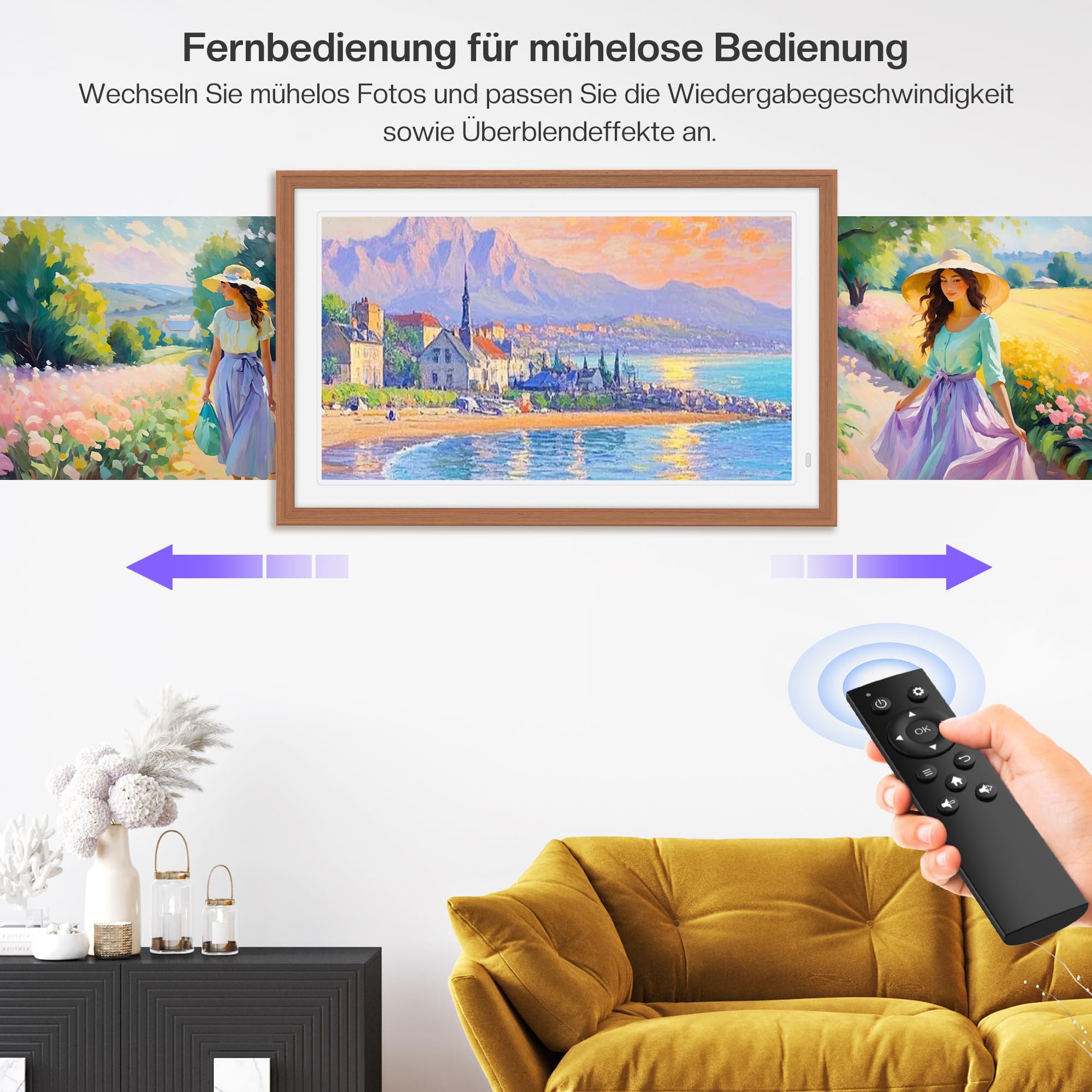 Cornice portafoto digitale da 64 GB, 21,5 pollici, con telecomando, FHD 1920 x 1080P, IPS, rotazione automatica, per condividere foto e video istantaneamente