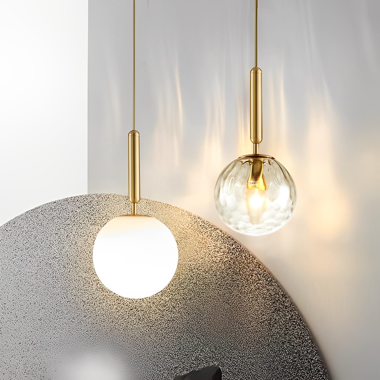 Lámpara Colgante de Oro Moderno Globo de Vaso de Lampara Techo Colgante de Luz Sombra Iluminación Colgante de Interior para Salon de Estar Cocina Comedor Dormitorio,Pantalla Blanca,20CM