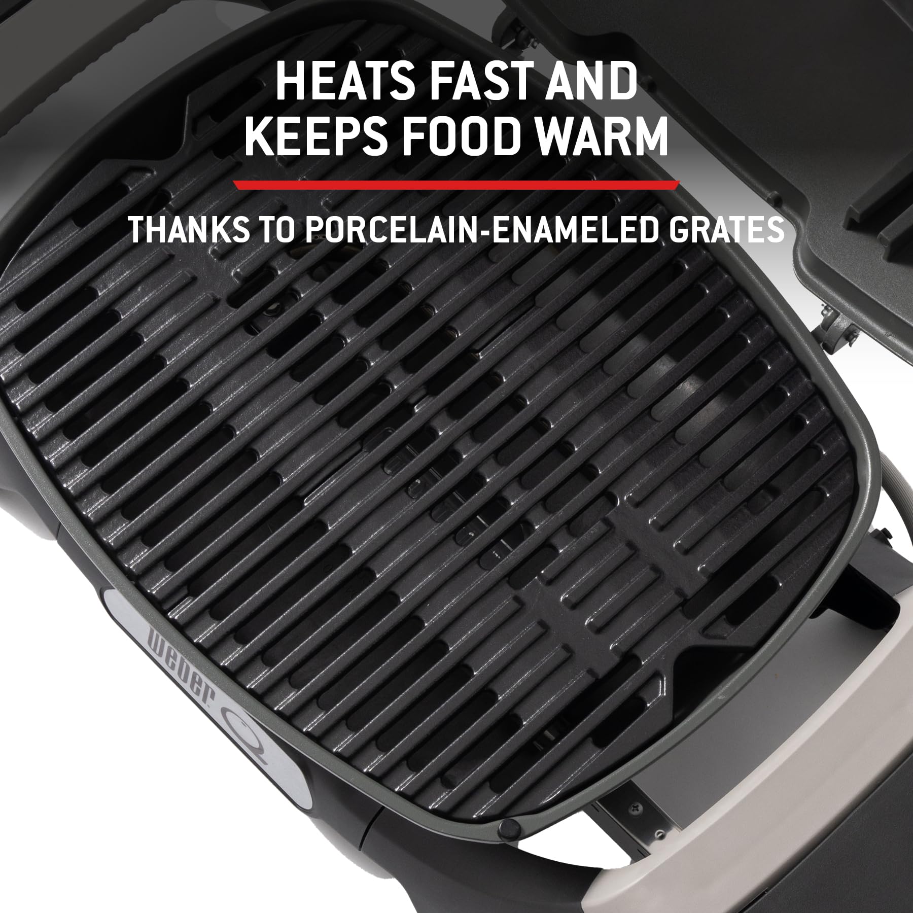 Weber Q 1200N Barbecue à gaz avec tablettes latérales/Grill léger pour Camping, terrasses et balcons, avec brûleur Haute Performance, grilles en Fonte émaillée et allumage électronique, Noir Minuit