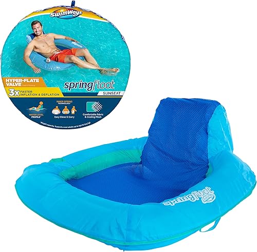 Miniatura 8 de SwimWays Spring Float Premium SunSeat Silla flotante inflable con válvula Hyper-Flate BluPink
