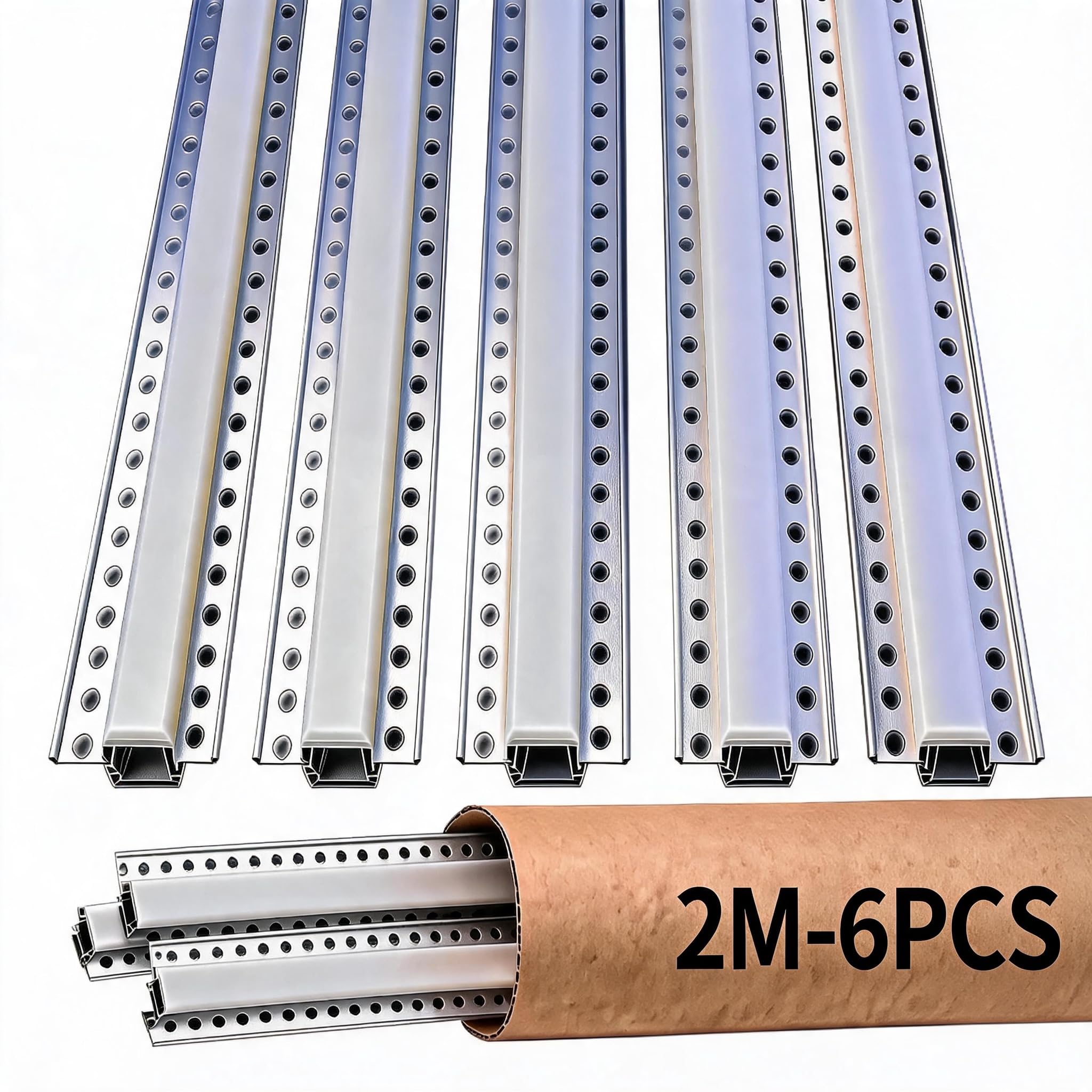 LED Aluprofil U-Form, 2 m, 6er Set, Silber mit milchweißer Abdeckung, Aluminium Kanal für LED-Streifen bis 21,2 mm, Außenmaß 64,2 × 13,8 mm, zur Beleuchtung von Wohnraum, Flur und Treppe