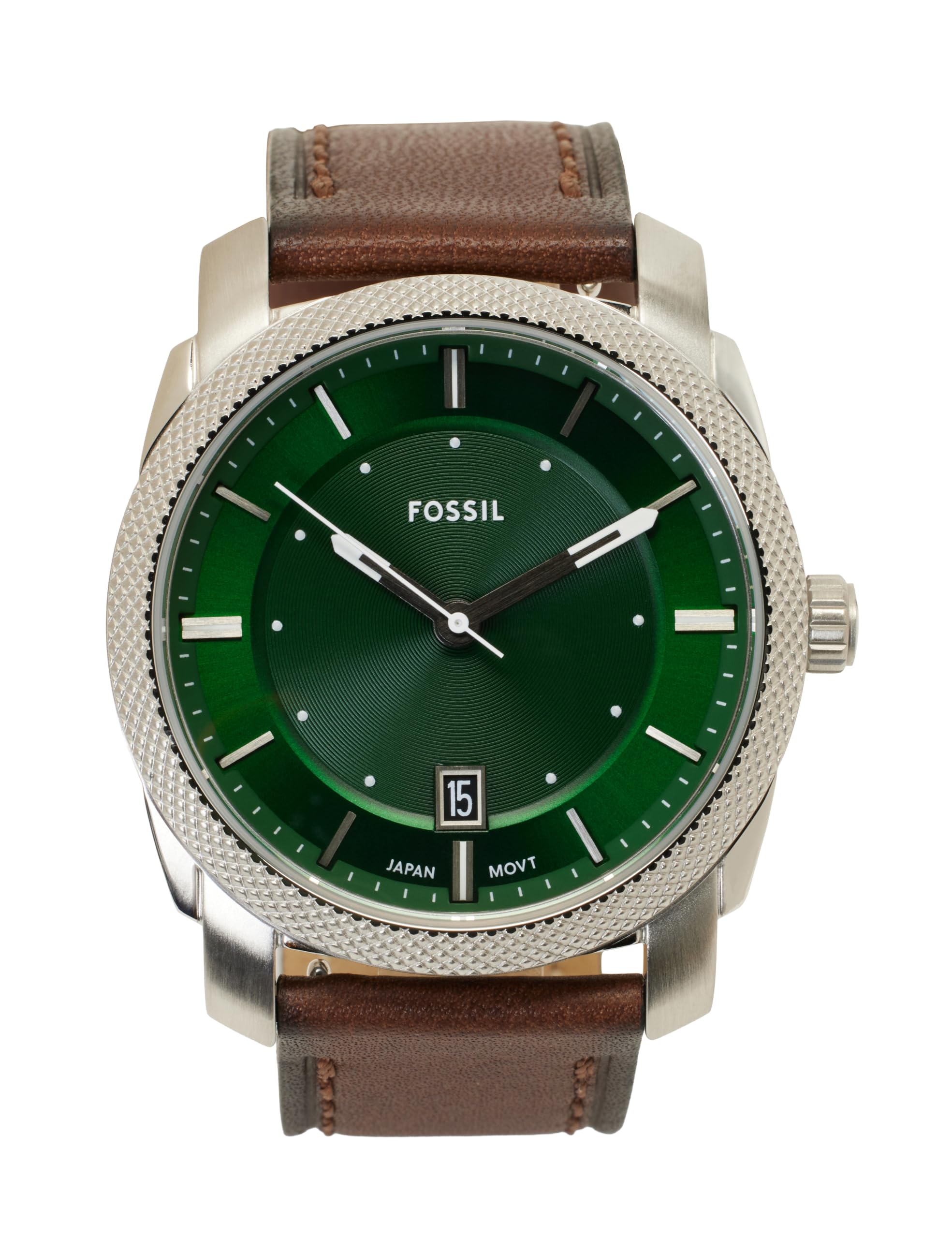 Fossil Machine Watch for Men, Quartz Three Hand Date Movement with Stainless Steel or Leather Strap