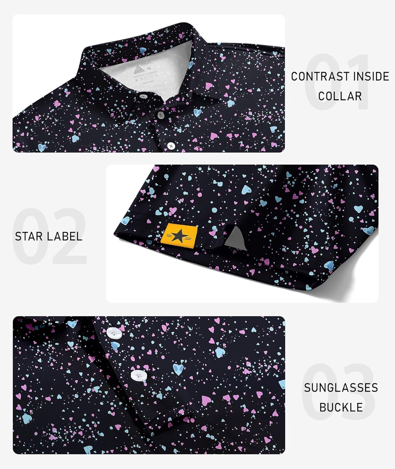 ZITY Mens Golf Polo Shirts Short Sleeve UPF 50+ Performance Moisture Wicking Print Pattern Casual Collared Golf Shirt for Men - Image 3