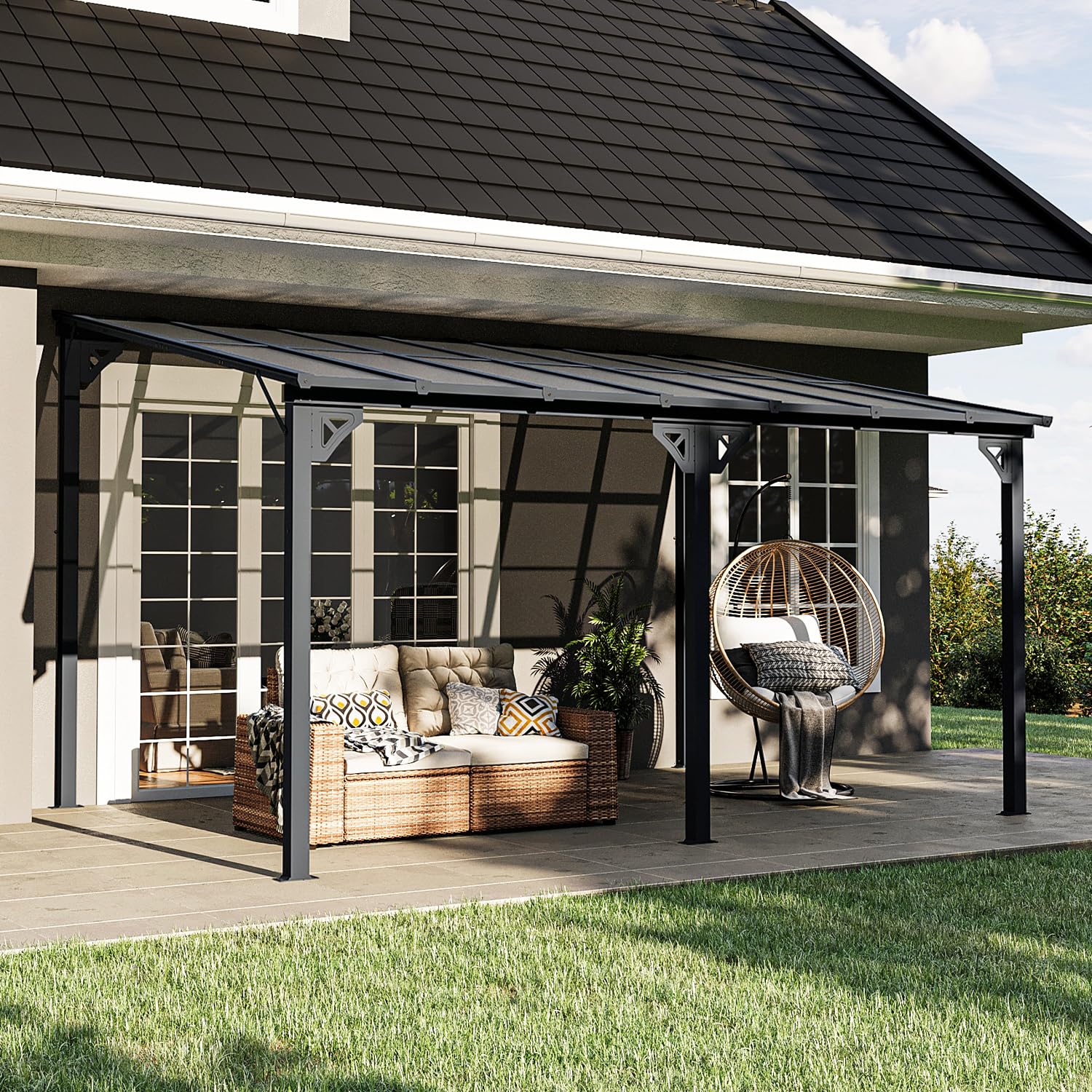 ( incomplete box 2/2)10' x 14' Gazebo for Patio, Gazebo Pergola with Sloped Roof, Large Wall-Mounted Heavy Duty Awnings, for Backyard, Deck, Patio