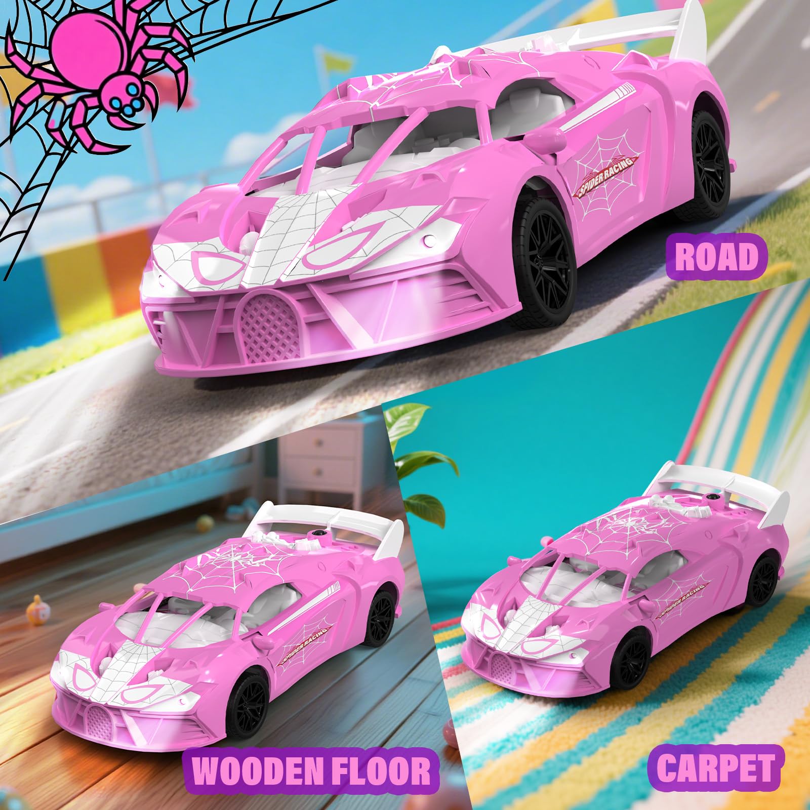 SAIFILI Macchina Telecomandata Bambina, RC Car 3-8 Anni con Spray & Luce LED, Auto Telecomandata Bambini Giocattolo con Batteria Ricaricabile, Natale Compleanno Regalo per Ragazze, Rosa