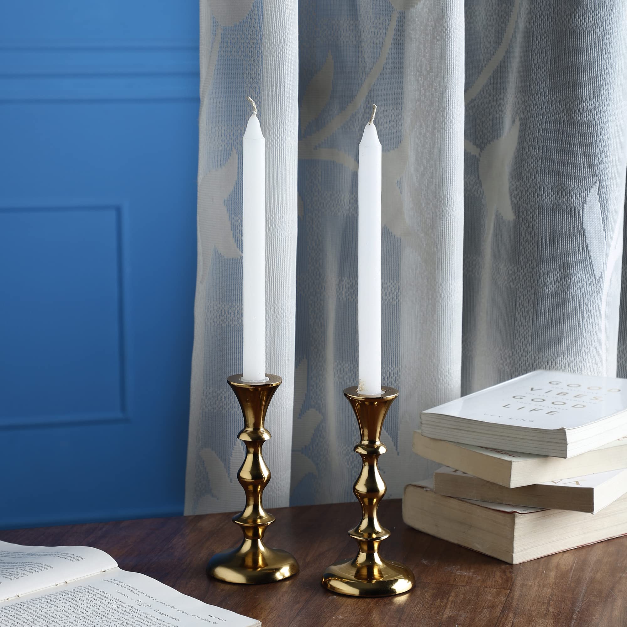 Rely+ Gold Candle Holder Set of 2 - Decorative Taper Candles for Candlesticks - Candle Stick Candle Holder -Candlestick Holders for Taper Candles - Modern Candle Holders for Dinner, Party…