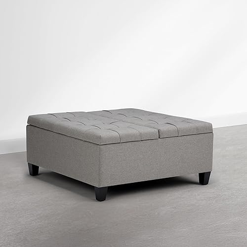 Vista 54 de SIMPLIHOME Harrison - Mesa de centro pequeña otomana de almacenamiento, 30 pulgadas de ancho, tapizada de piel vegana, otomana cuadrada elevadora