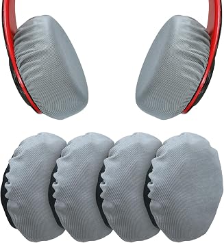 PChero Headphone Covers, 2 Pairs Washable Flex Headset Earpad Cloth Cover for Gym Training Aviation Racing Gaming Wireless Wired Over The Ear Headphones Fit 3.5" - 4.3", Grey