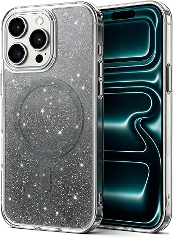 Glitter Magnetic Clear Case for iPhone 15 Pro Max, SF Black