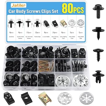 JatilEr 80 pieces body screws clips set vehicle sheet metal nuts screw nut clip kit U type fastening clips with clamping discs heat protection plate for car body undertray Fender door panel