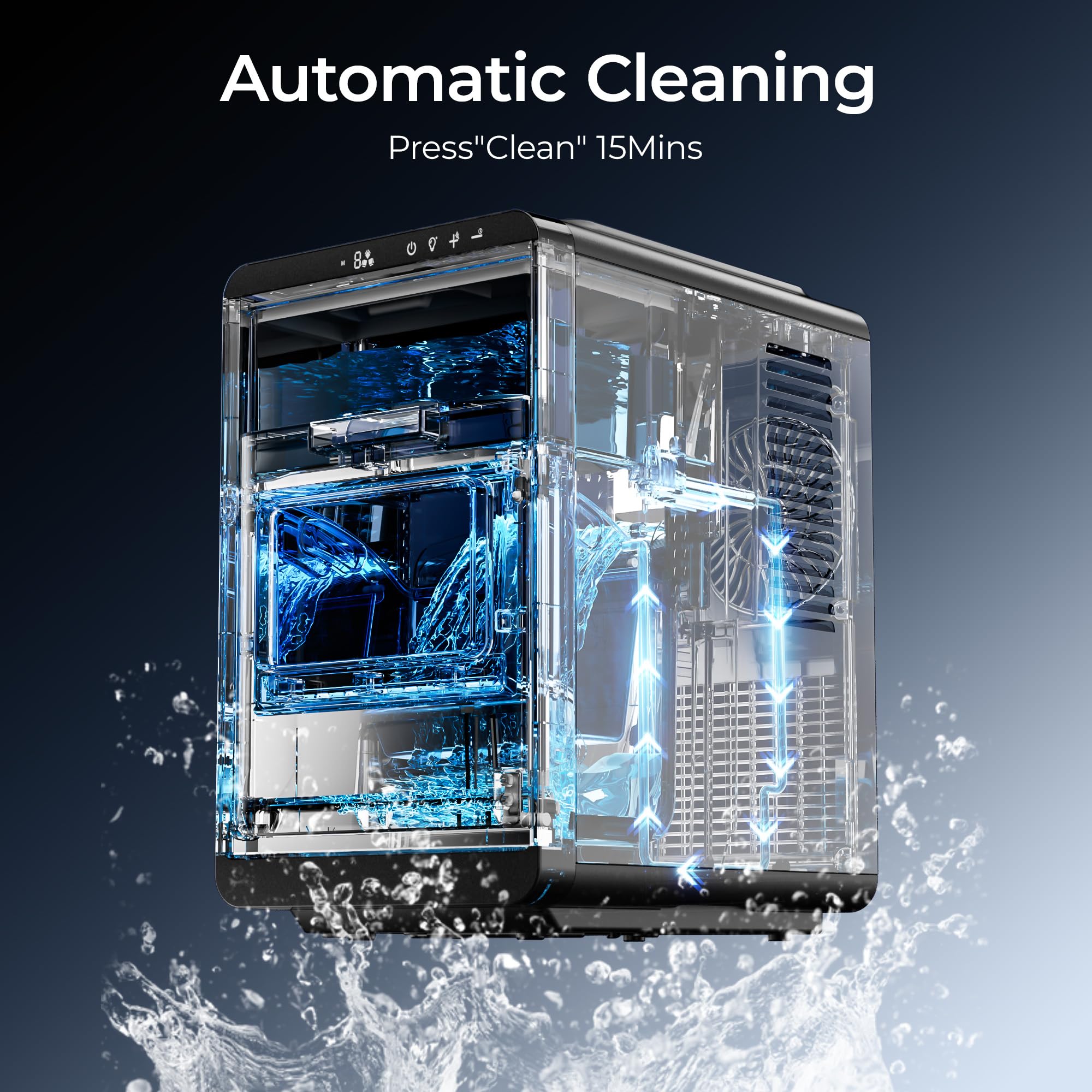 EUHOMY Crescent Ice Makers Countertop, 35Lbs/24H, 16Pcs in 12Mins, Auto Deep Cleaning, Timer, Portable Crescent Ice Maker Countertop with Crystal-Clear Ice Cubes for Home/Office/Party: Black 35LBS/Day