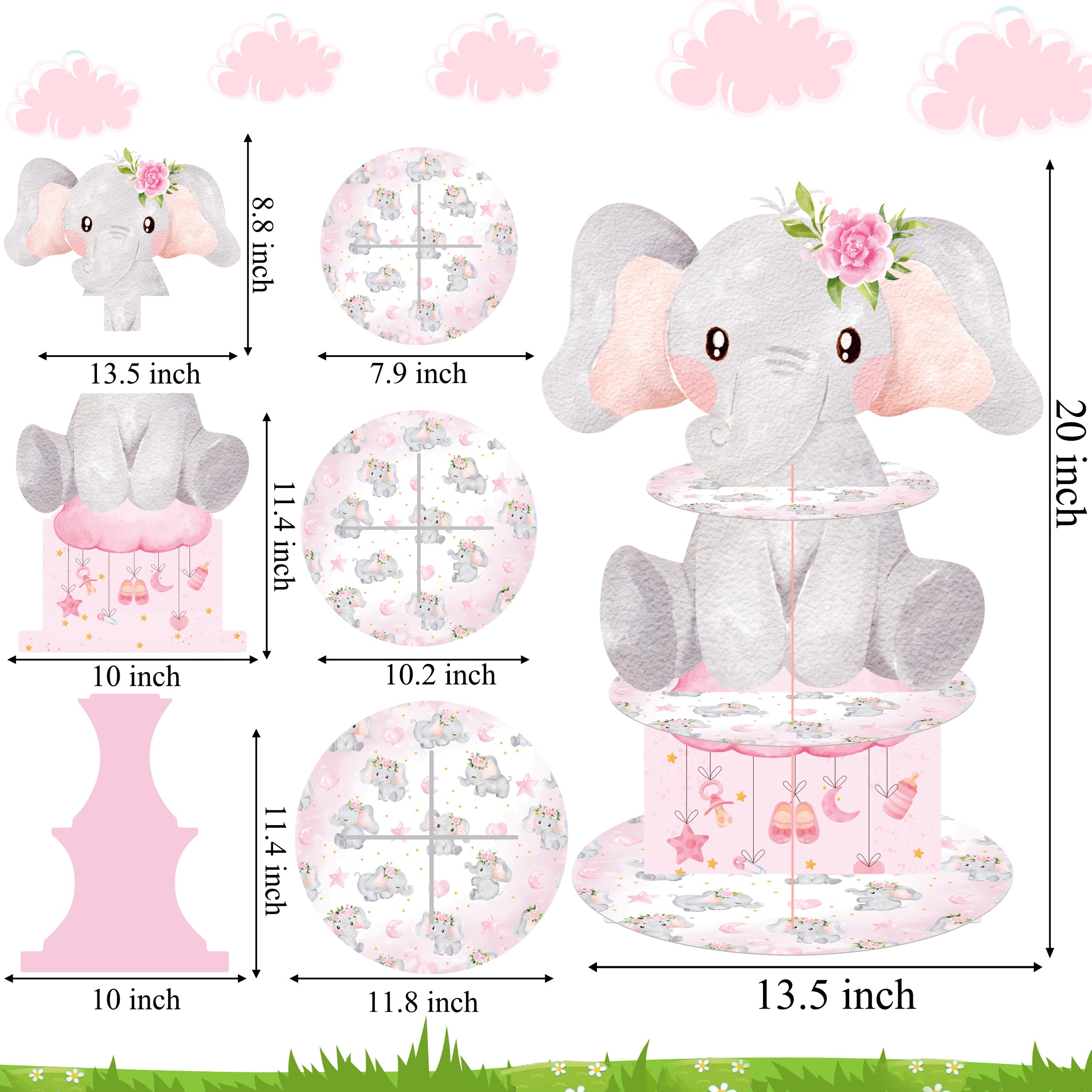 Elephant Cupcake Stand 3-Tier Pink Elephant Cake Cupcake Holder Elephant Baby Shower Decoration for Girls Elephant Theme Birthday Party Baby Shower Party Supplies