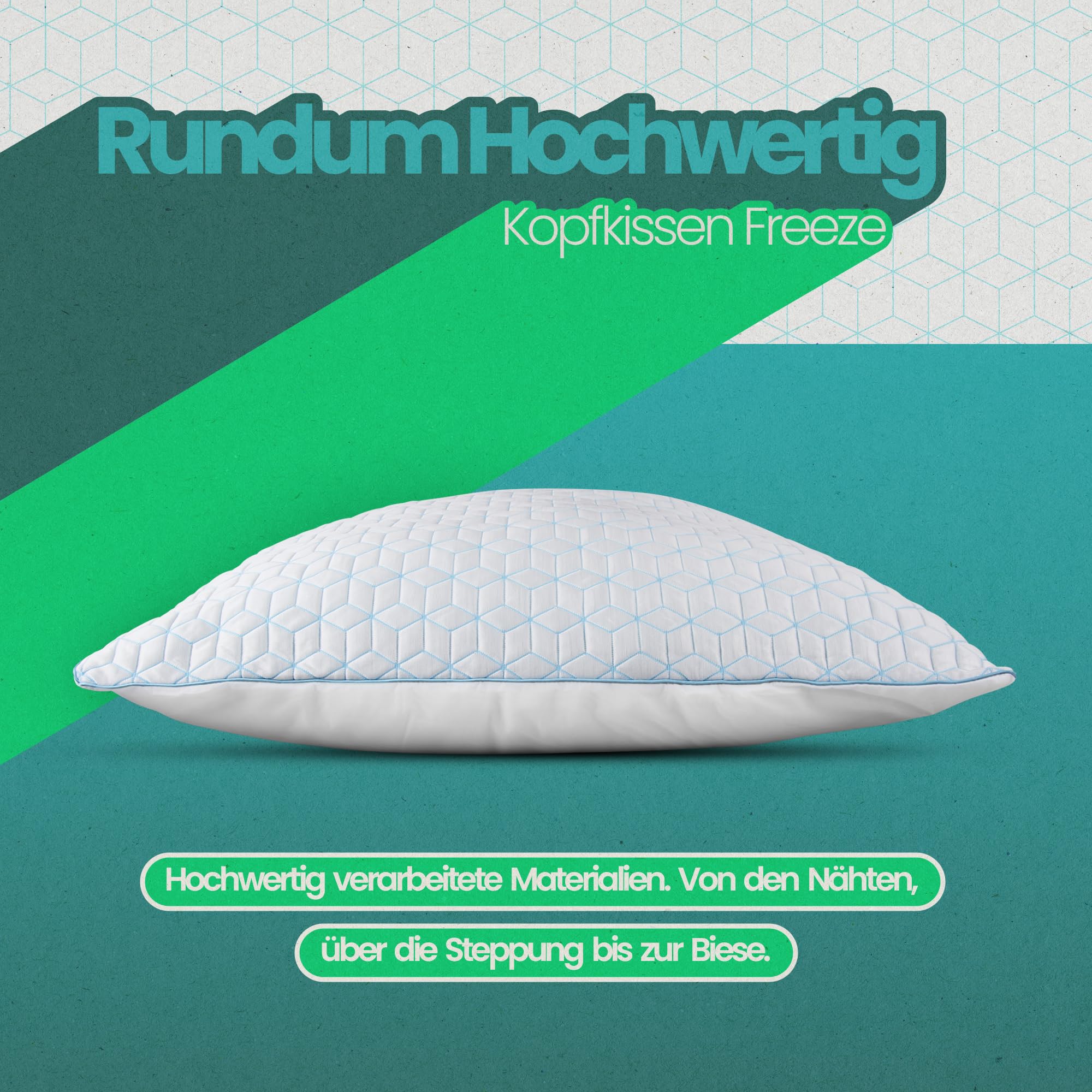Bestlivings Kopfkissen Freeze Größe 80 x 80 cm, Kühlendes Kissen Oeko-TEX, Atmungsaktiv mit Kühl Effekt, Allergikerfreundlicher Baumwollbezug