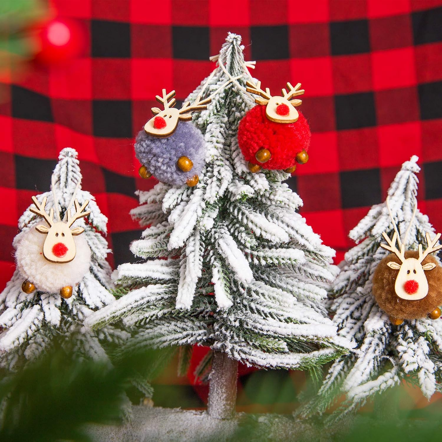 Biubee Pack of 12 Christmas Felt Wooden Elk Hanging Ornaments- 4 Colors Adorable Wooden Wool Felt Reindeer Christmas Tree Hanging Pendants Decorations Xmas Deer Crafts for Xmas Party Tree Decor : Home & Kitchen