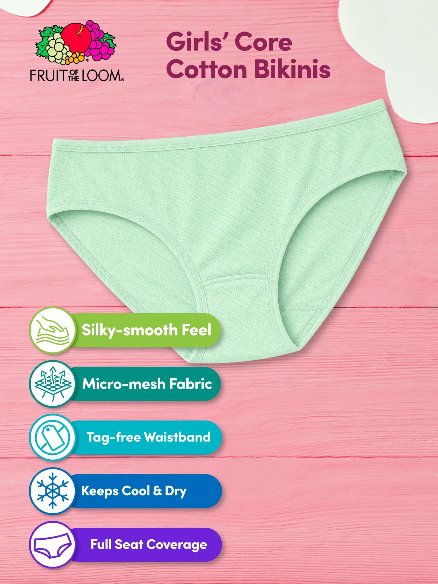 Fruit of the Loom Bawełniane bikini dziewczęce wielopak