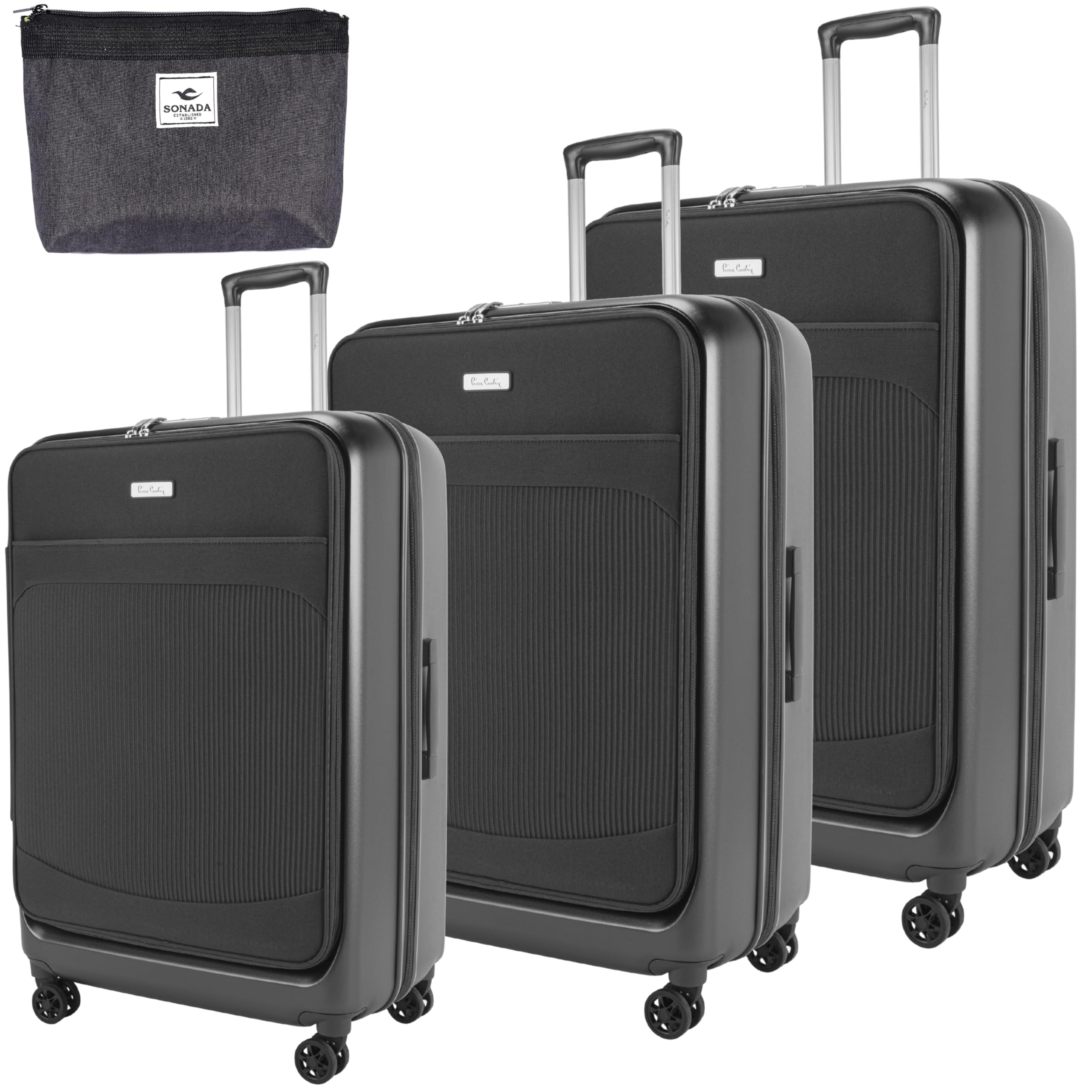 Luggage Lightweight Suitcase for Travel, TSA Approved Lock, Anti Theft Double Zipper, Mercury Collection (Set of 3, Black) (Grey)