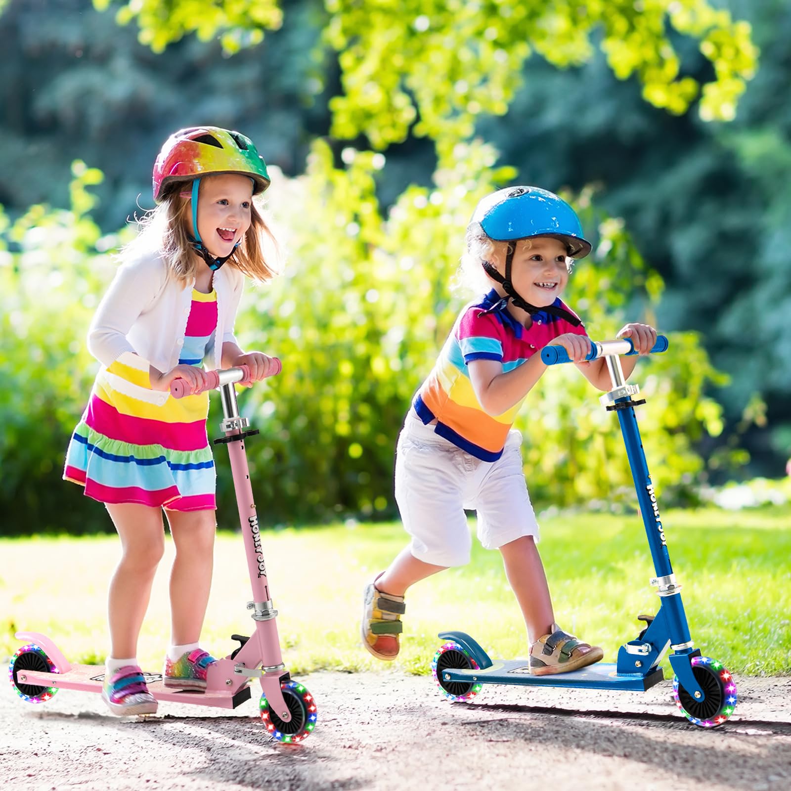KOMFOTTEU Trottinette Enfant 3 Ans+, 2 Roues ABEC-5 | Planche à roulettes Pliable ,LED et Frein, 3 Hauteurs réglables, Scooter Charge 50 kg