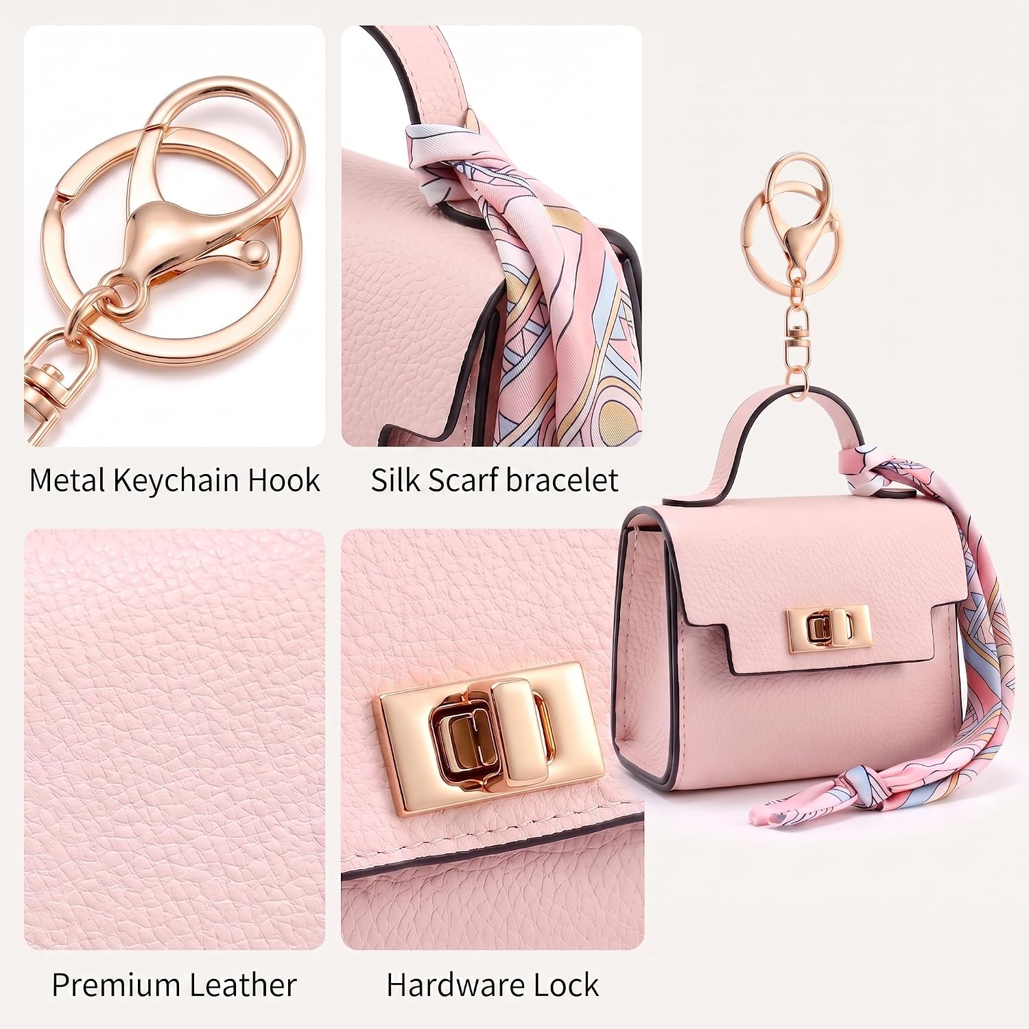 Mini Bag Charm Coin Purse Keychain for Women (Pink) image 2