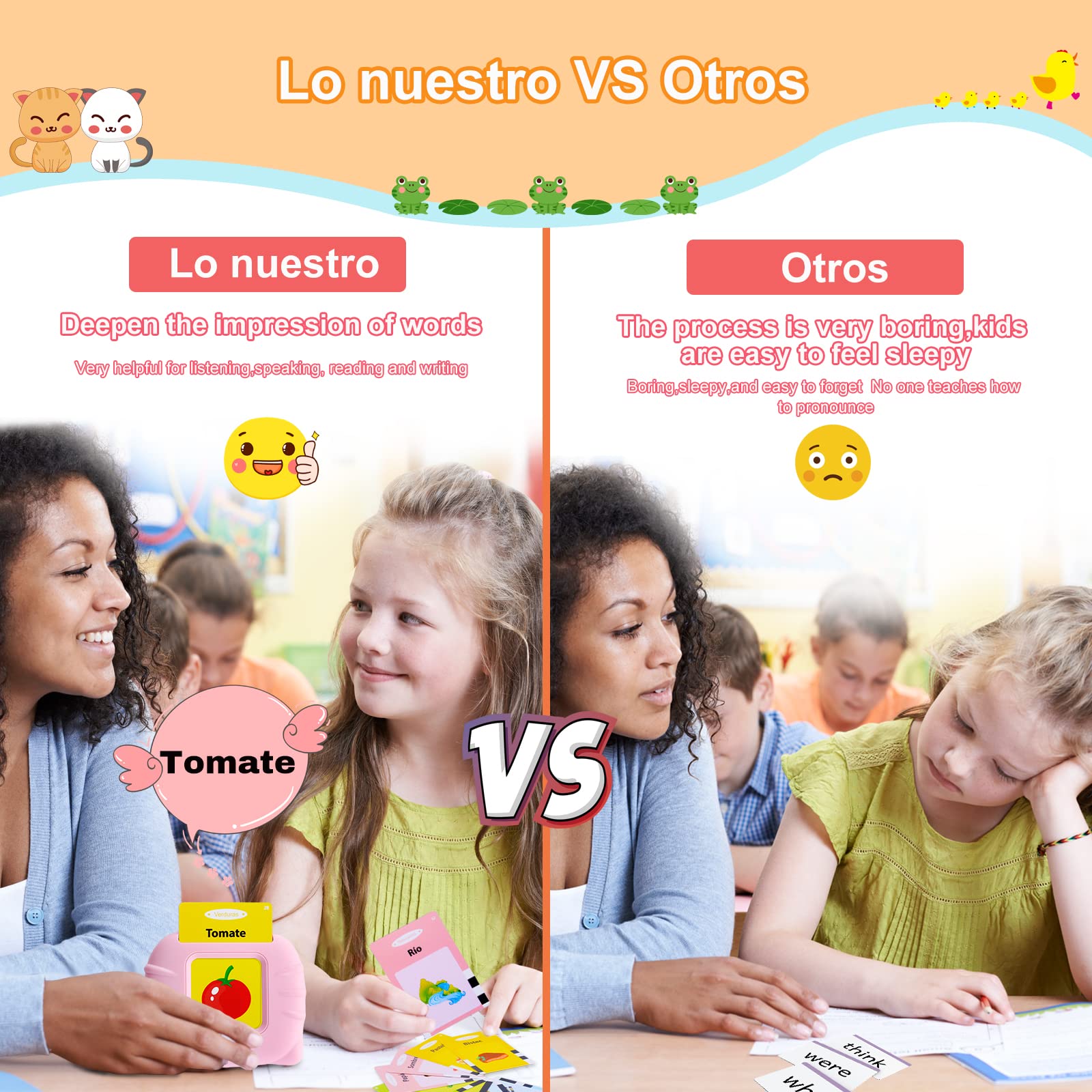 Tarjetas Flash Parlantes Juguetes de Aprendizaje para Niños Pequeños 1-6 Años, 112 Hojas 224 Español Palabras, Juguetes Educativos Audibles, Recurso Preescolar Juguete Interactivo Electrónico - Azul — view 6