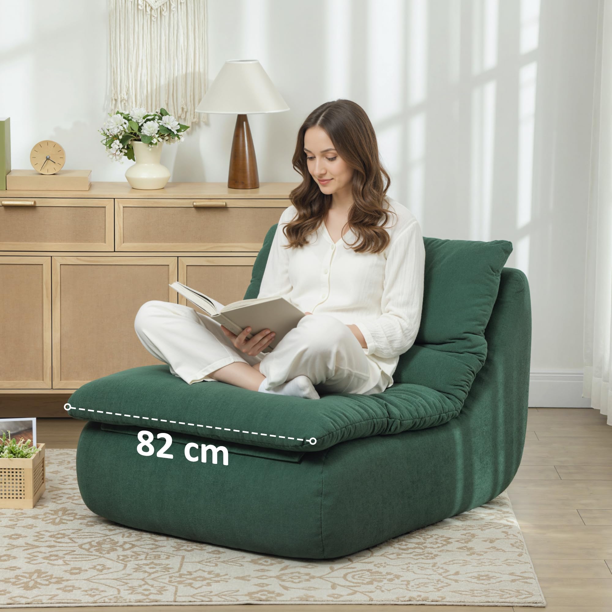 HOMCOM Canapé Paresseux chauffeuse 1 Place Fauteuil de Sol en Mousse Monobloc Ultra Haute densité, Fauteuil pour Salon, Chambre et Bureau, Charge 200 Kg, 82x103x75cm, Vert